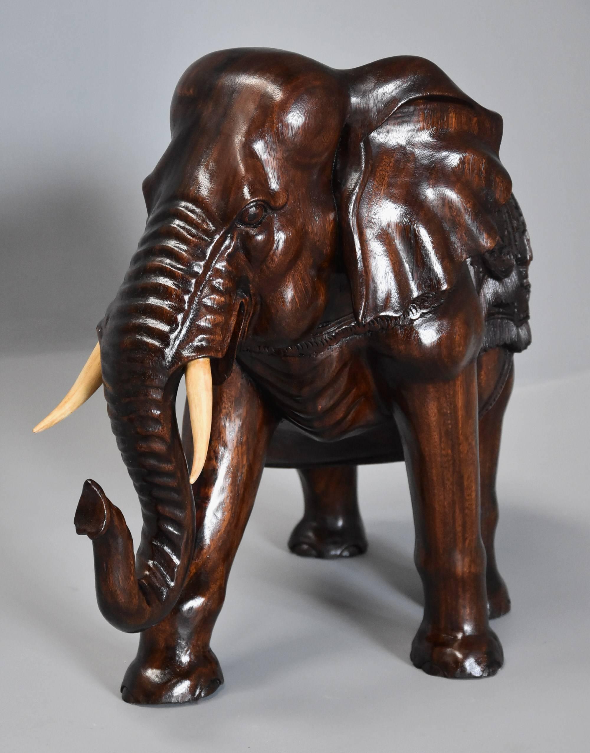Highly Decorative Carved Hardwood Elephant 5