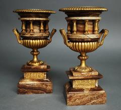Pair of 19th Century Classical Style French Fine Quality Onyx Urns