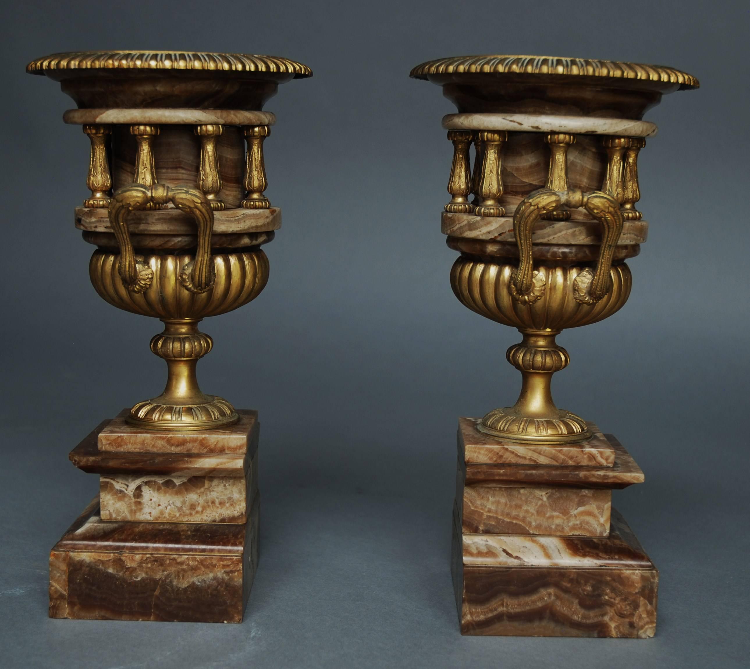 Classical Greek Pair of 19th Century Classical Style French Fine Quality Onyx Urns