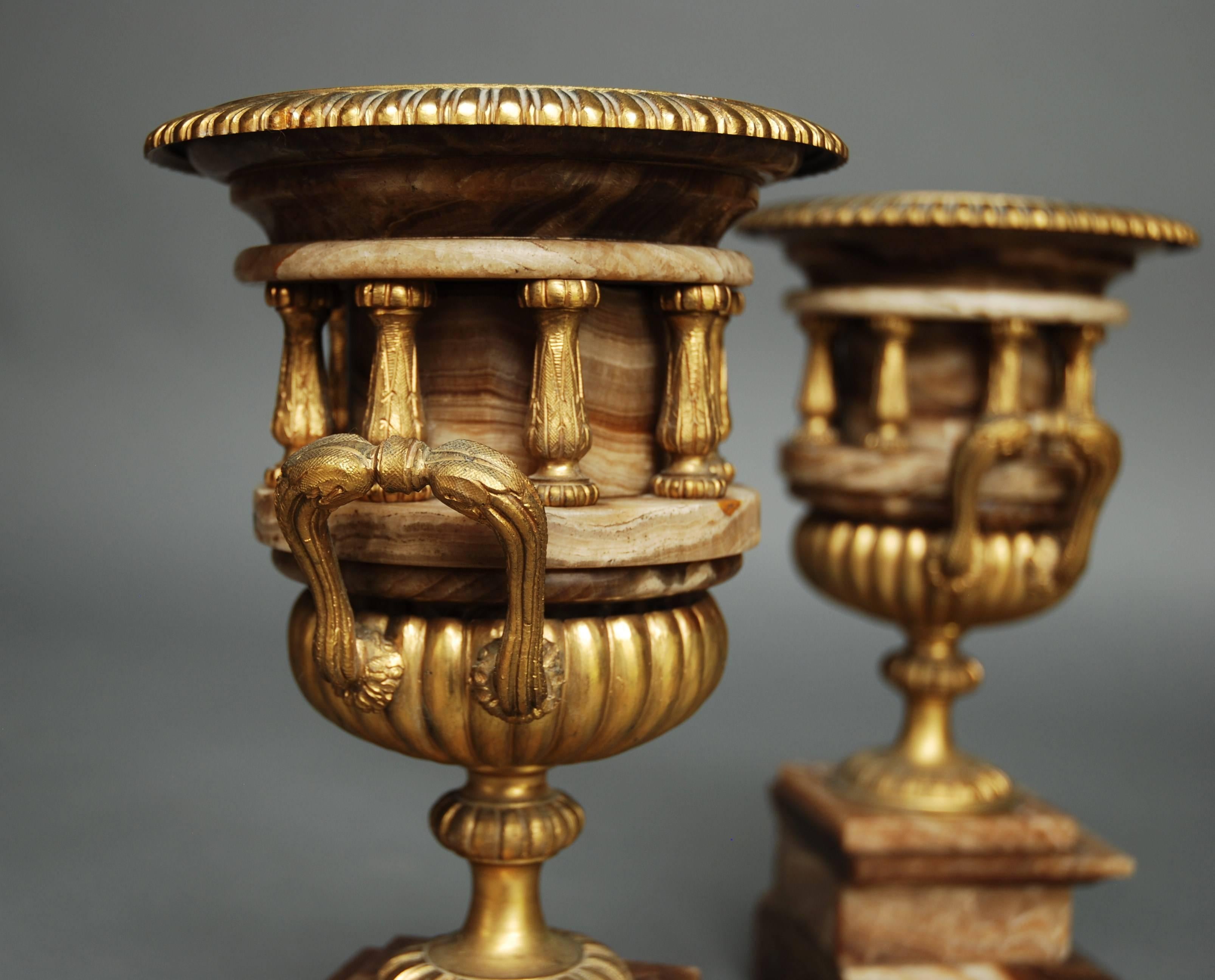 Pair of 19th Century Classical Style French Fine Quality Onyx Urns In Excellent Condition In Suffolk, GB