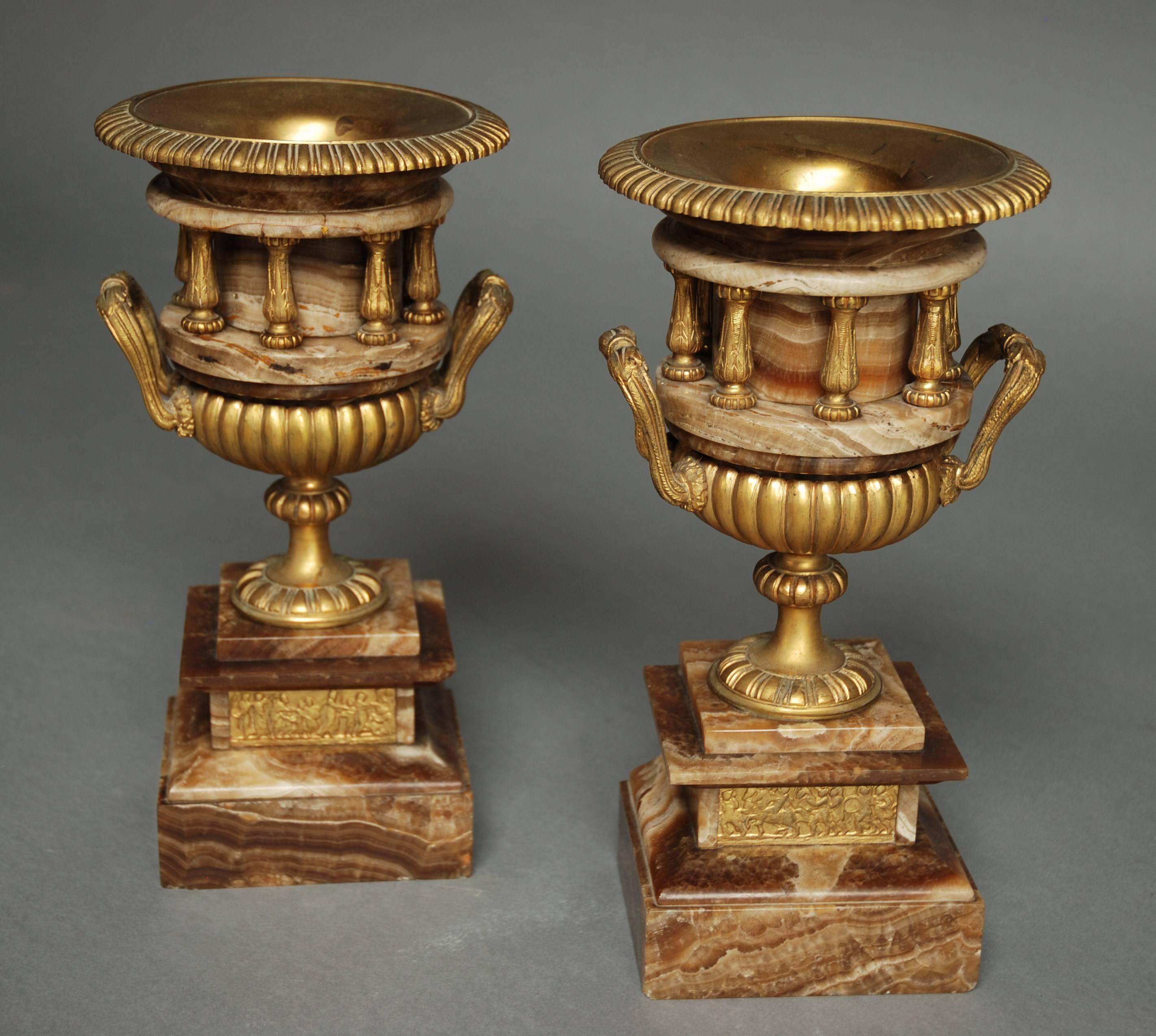 Pair of 19th Century Classical Style French Fine Quality Onyx Urns 1
