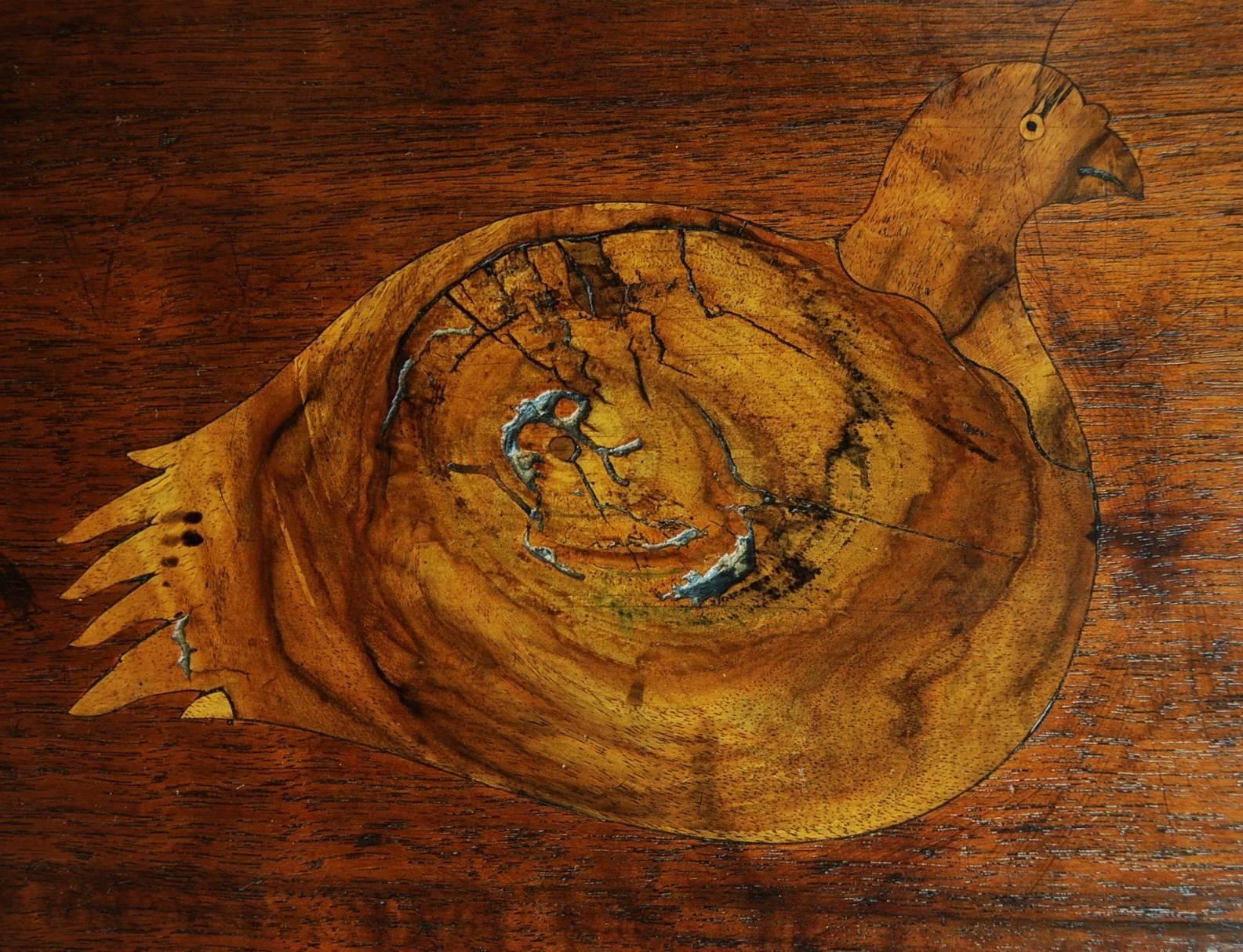 18th Century Irish American Black Walnut Tea Table of Superb Patina & Bird Inlay For Sale 4