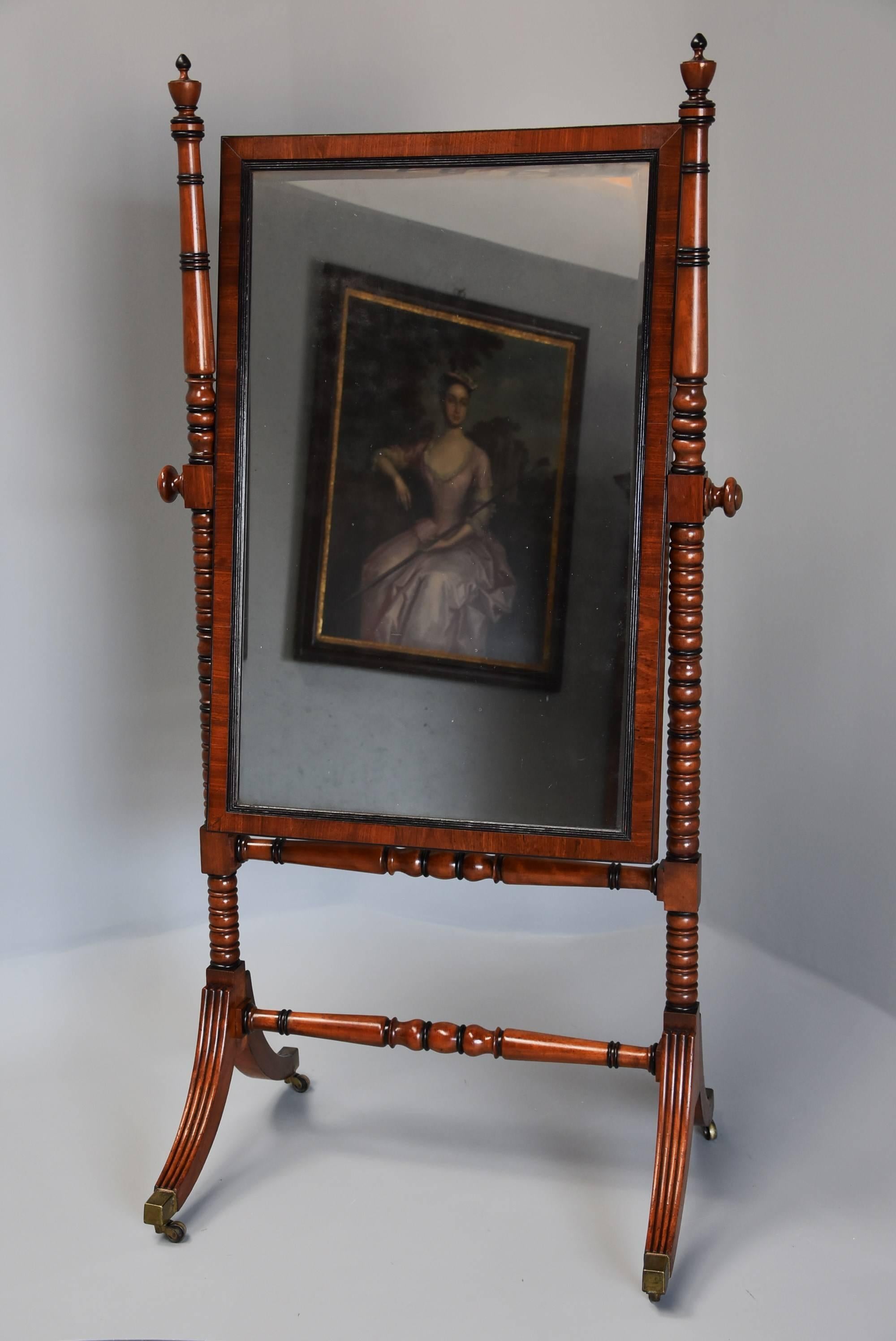Early 19th Century Fine Quality Regency Mahogany Cheval Mirror In Excellent Condition In Suffolk, GB