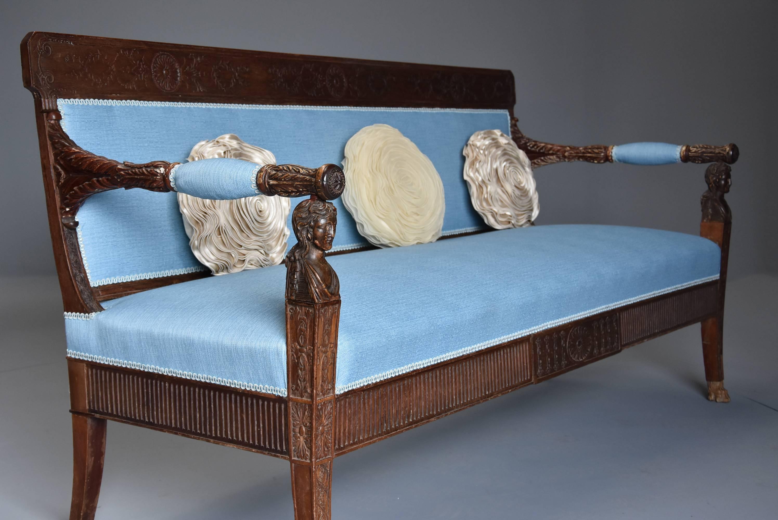 Upholstery Late 18th Century Rare Walnut Italian Sofa 'Canape' of Neoclassical Design For Sale