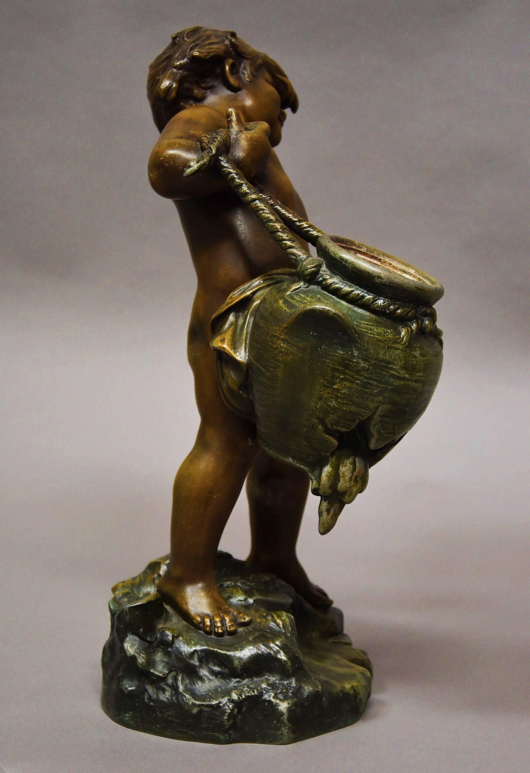 19th Century French Patinated Bronzed Spelter Figure of Young Male Water Carrier For Sale 1