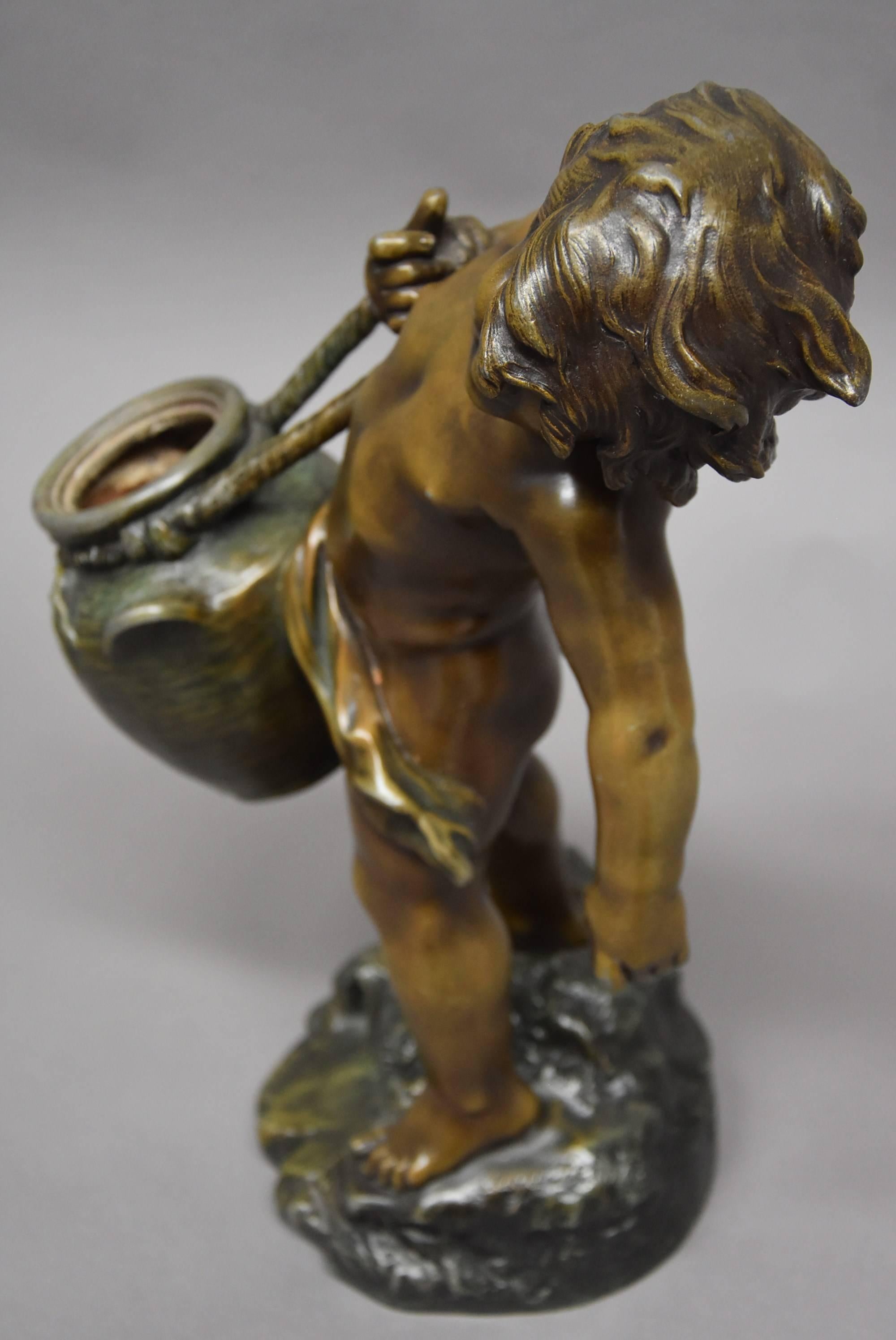 19th Century French Patinated Bronzed Spelter Figure of Young Male Water Carrier For Sale 2