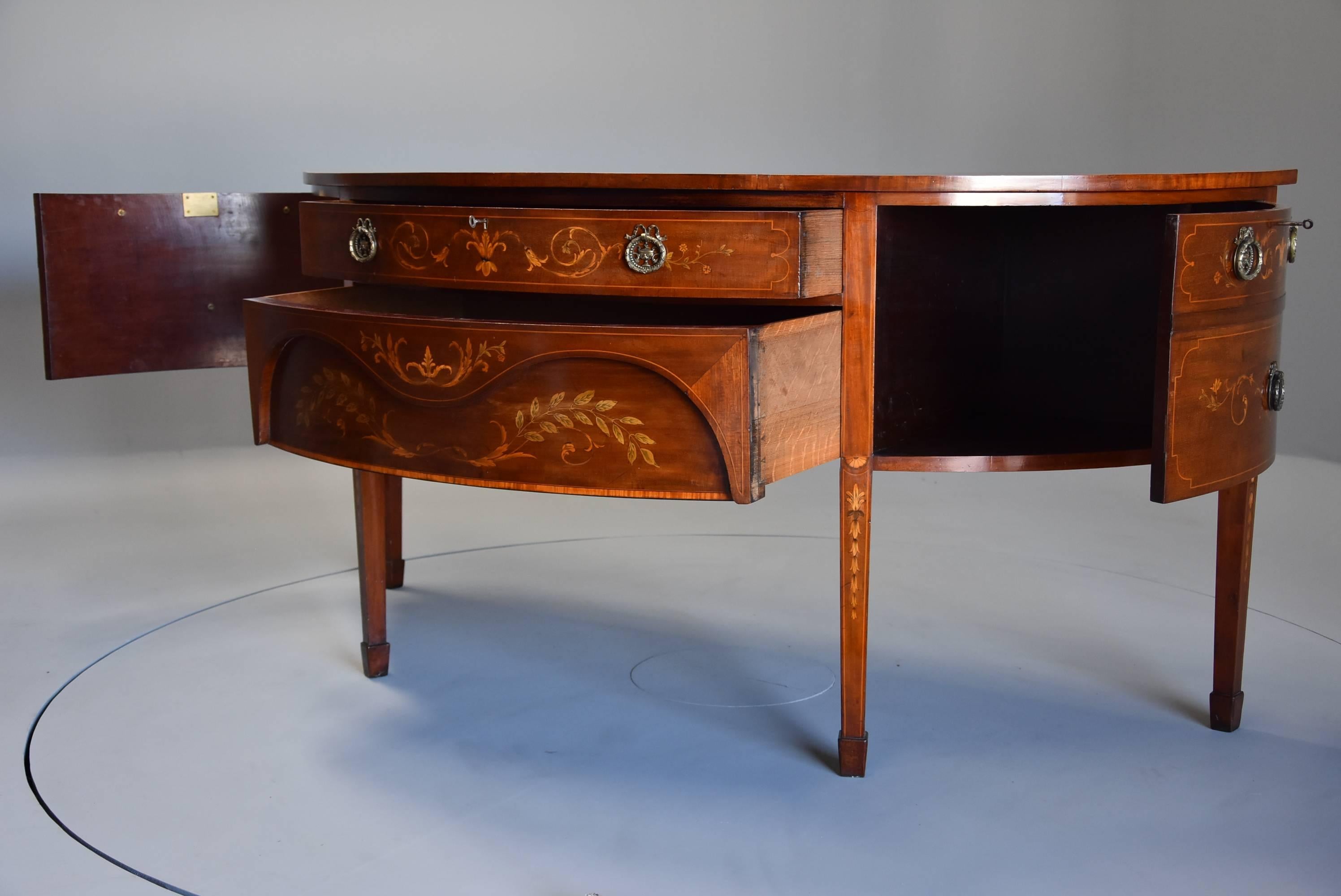Fine Quality Edwardian Mahogany & Inlaid Bow Front Sideboard by Druce & Co In Excellent Condition In Suffolk, GB