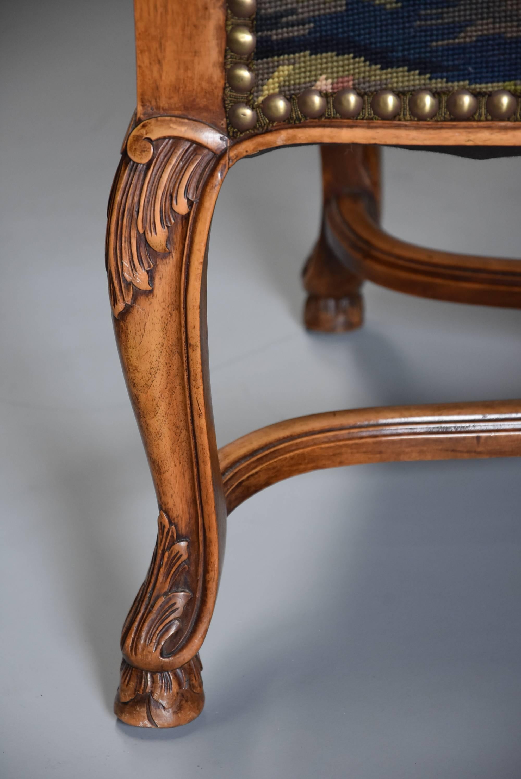 Pair of French 19th Century Carved Walnut Open Armchairs 4