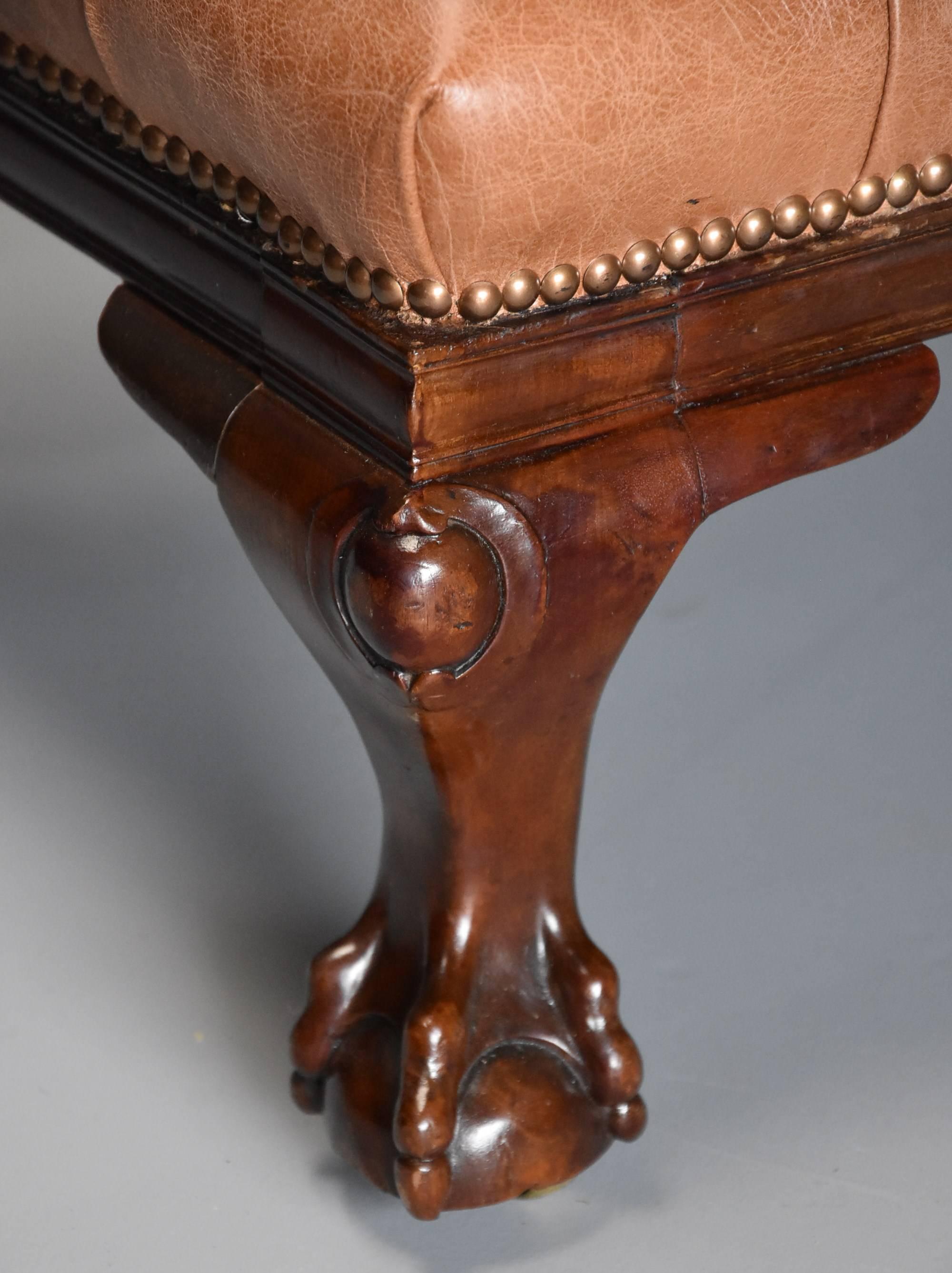 Large 19th Century Deep Buttoned Leather Mahogany Low Stool 5