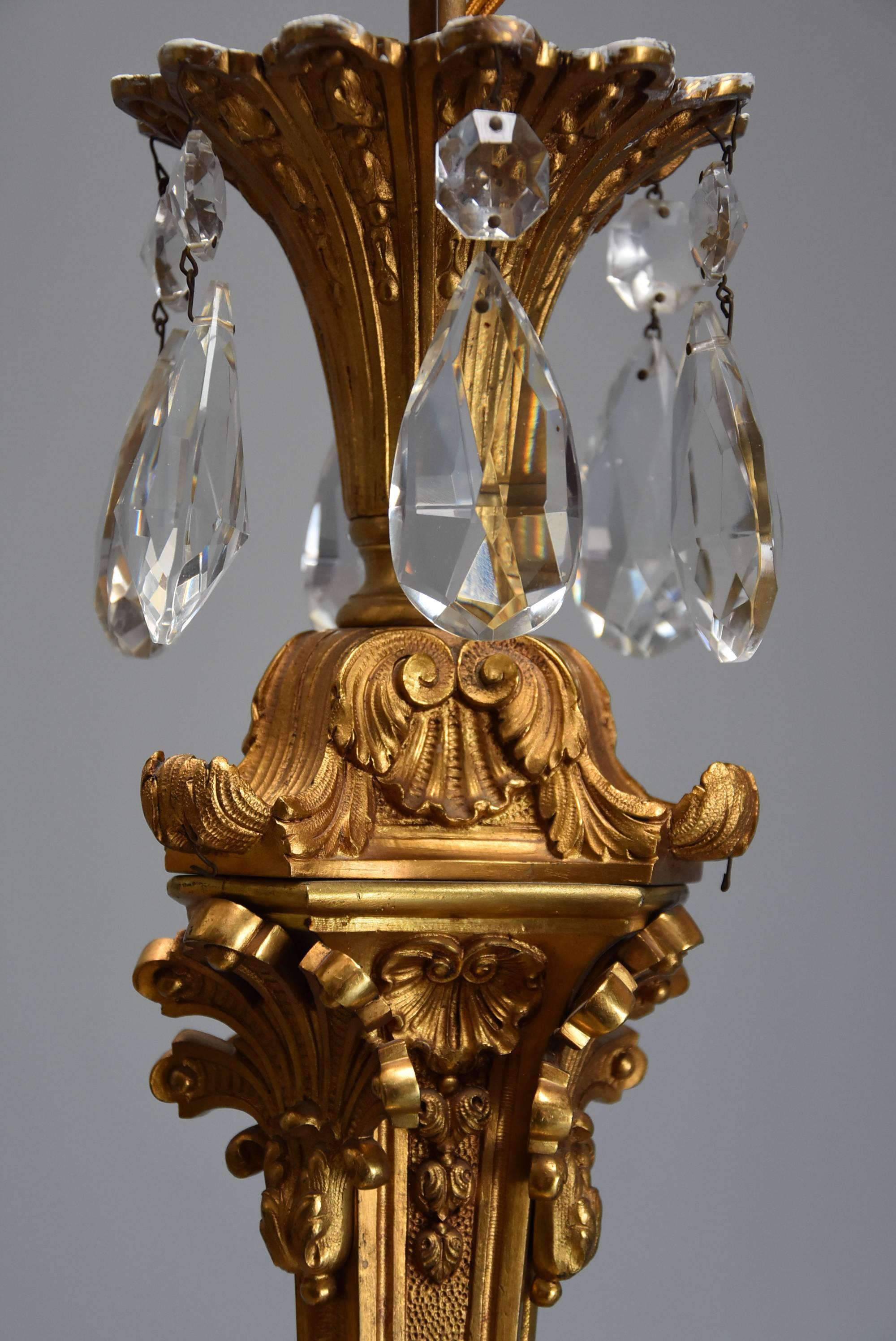20th Century Fine Quality French Eight-Branch Ormolu and Cut Glass Chandelier For Sale