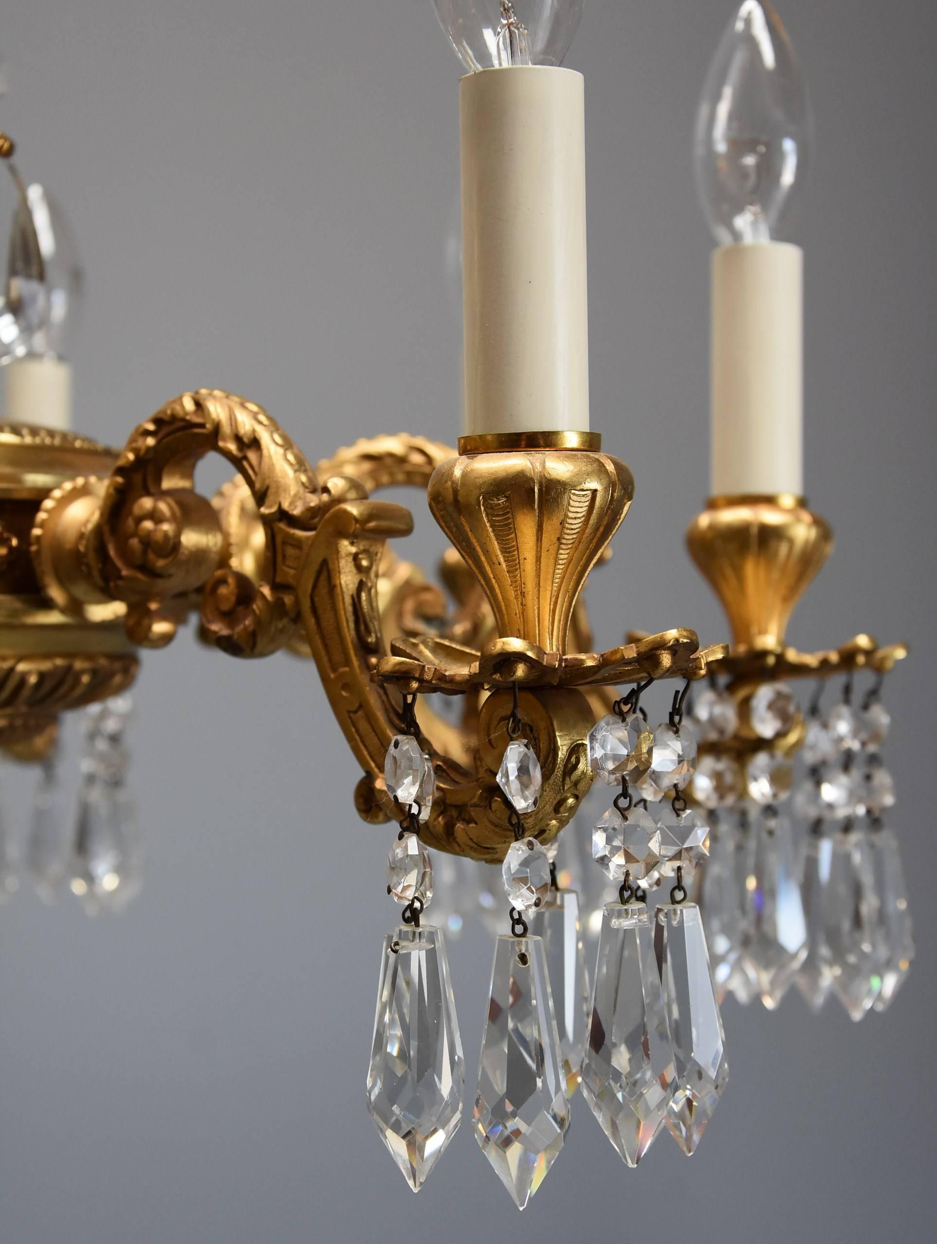 Fine Quality French Eight-Branch Ormolu and Cut Glass Chandelier For Sale 4