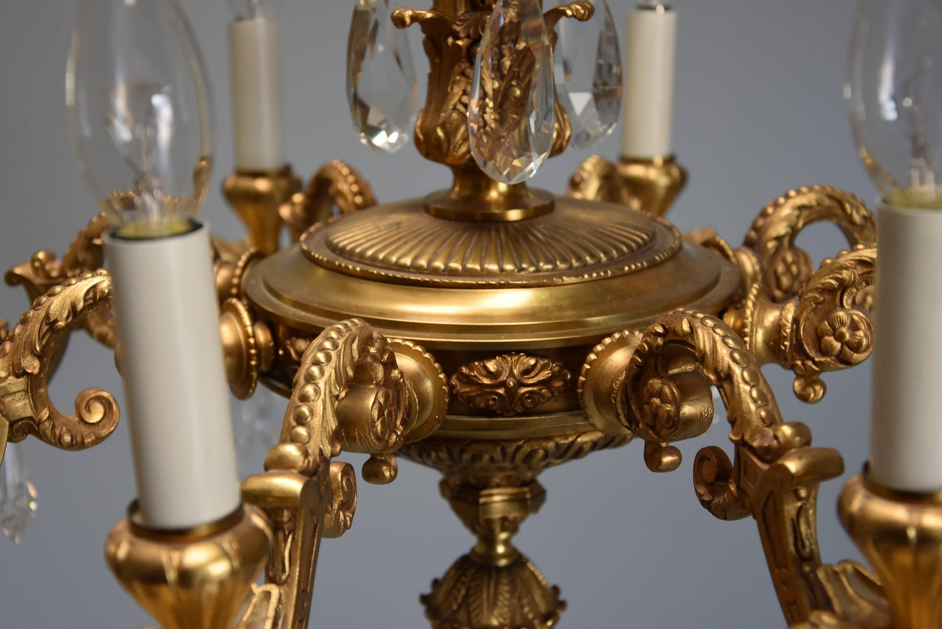 Fine Quality French Eight-Branch Ormolu and Cut Glass Chandelier For Sale 5
