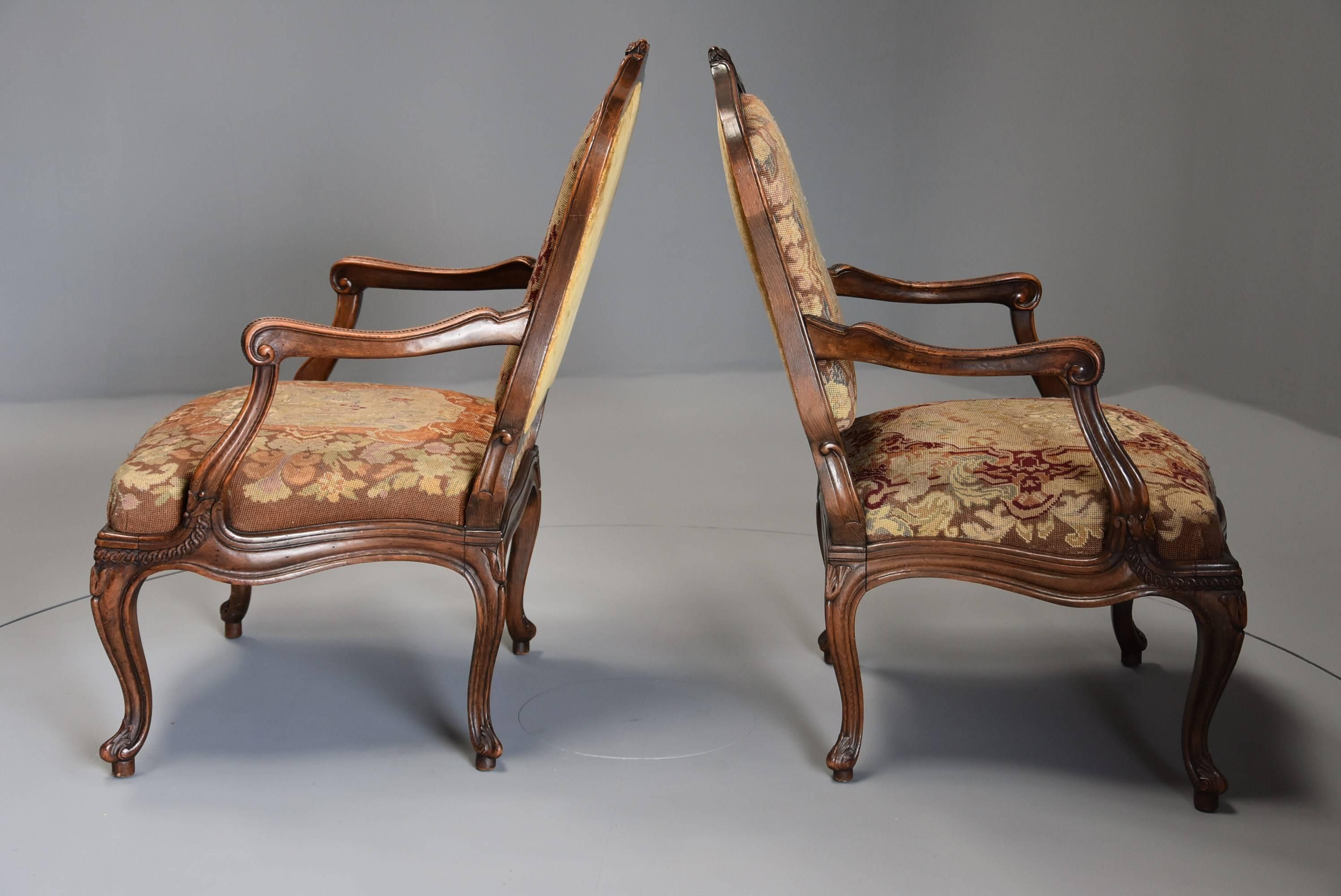 Pair of 19th Century French Fauteuils of Large Proportion 6