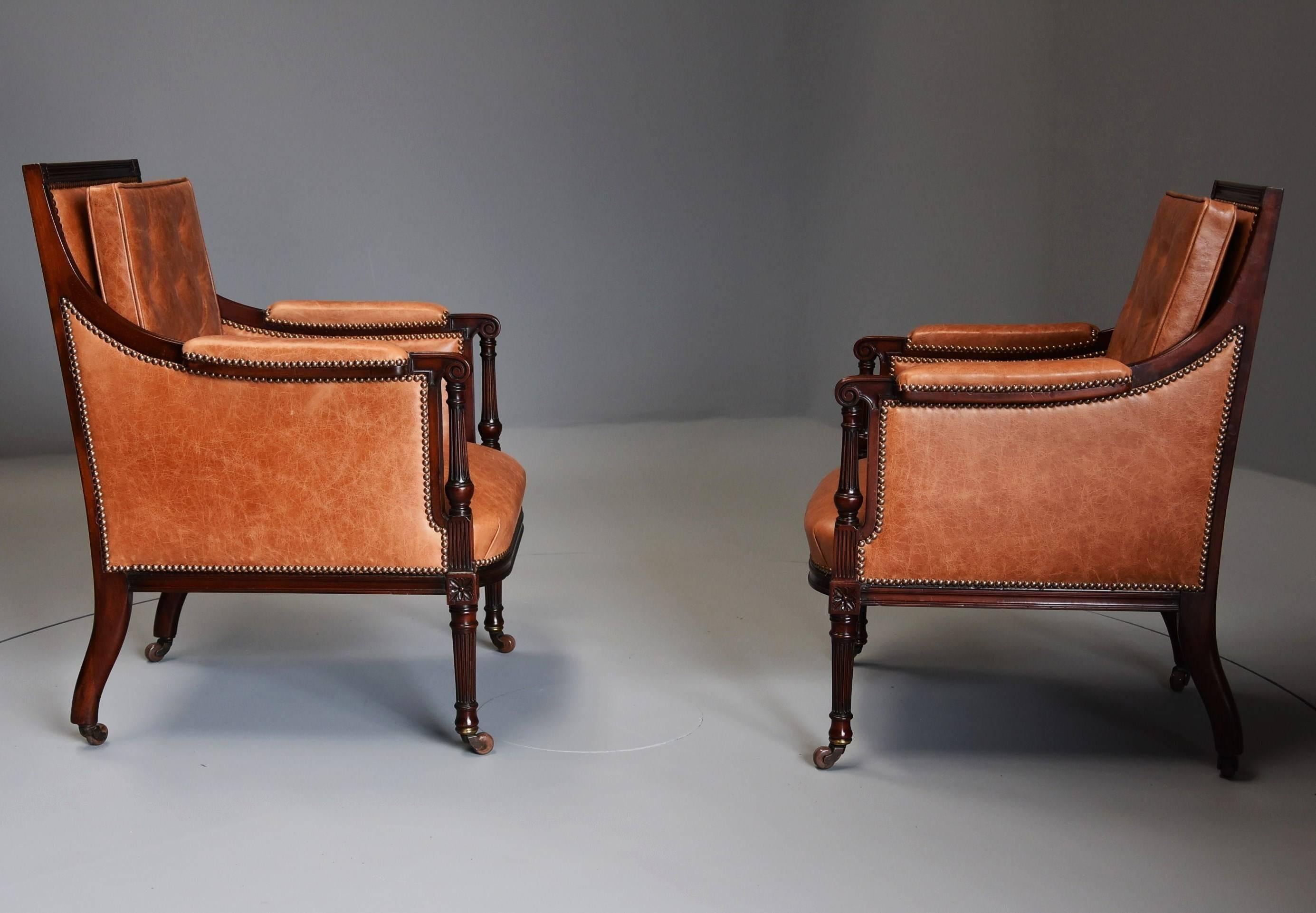 Superb Pair of Late 19th Century ‘His & Hers’ Mahogany Bergere Library Chairs 3