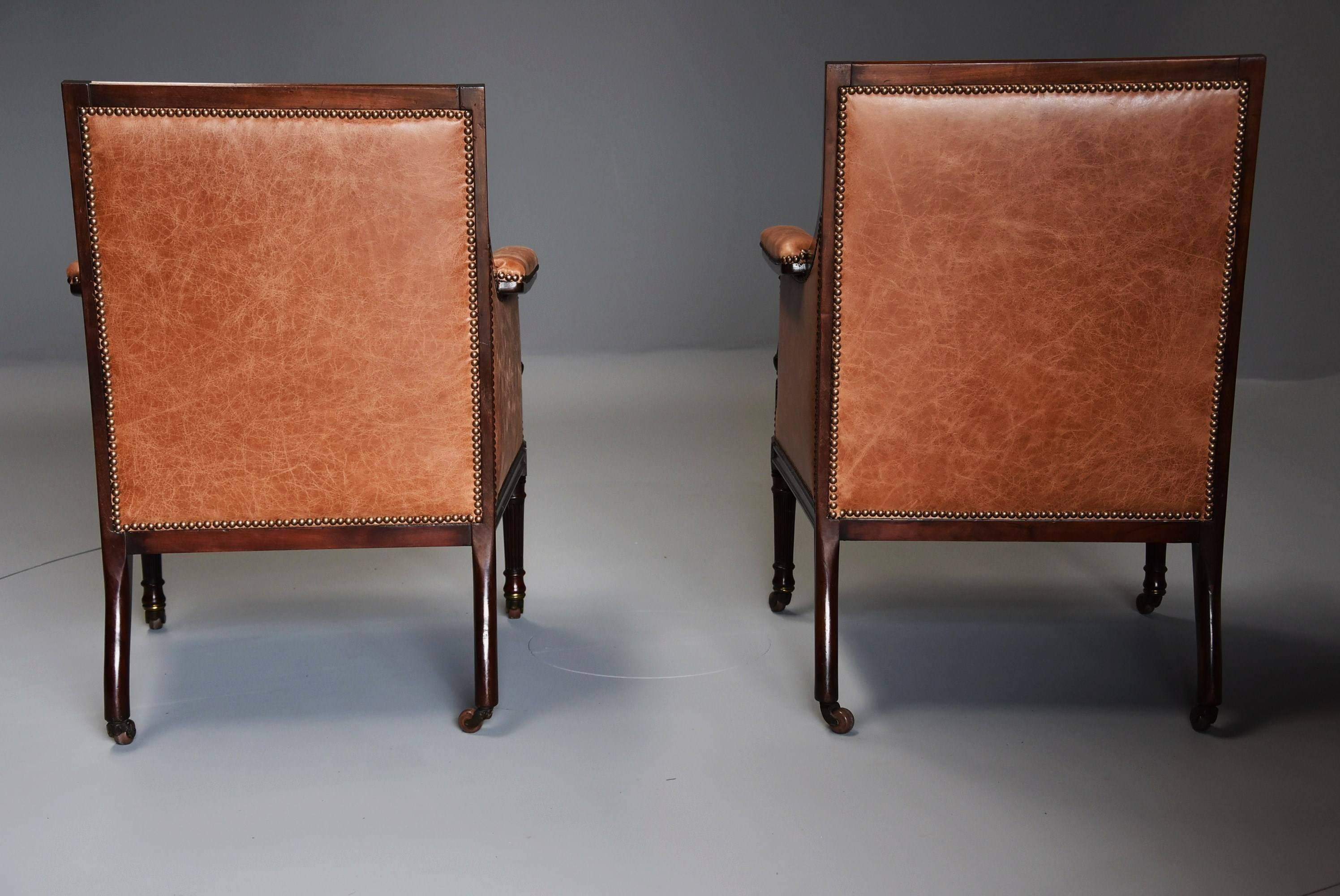 Superb Pair of Late 19th Century ‘His & Hers’ Mahogany Bergere Library Chairs 4