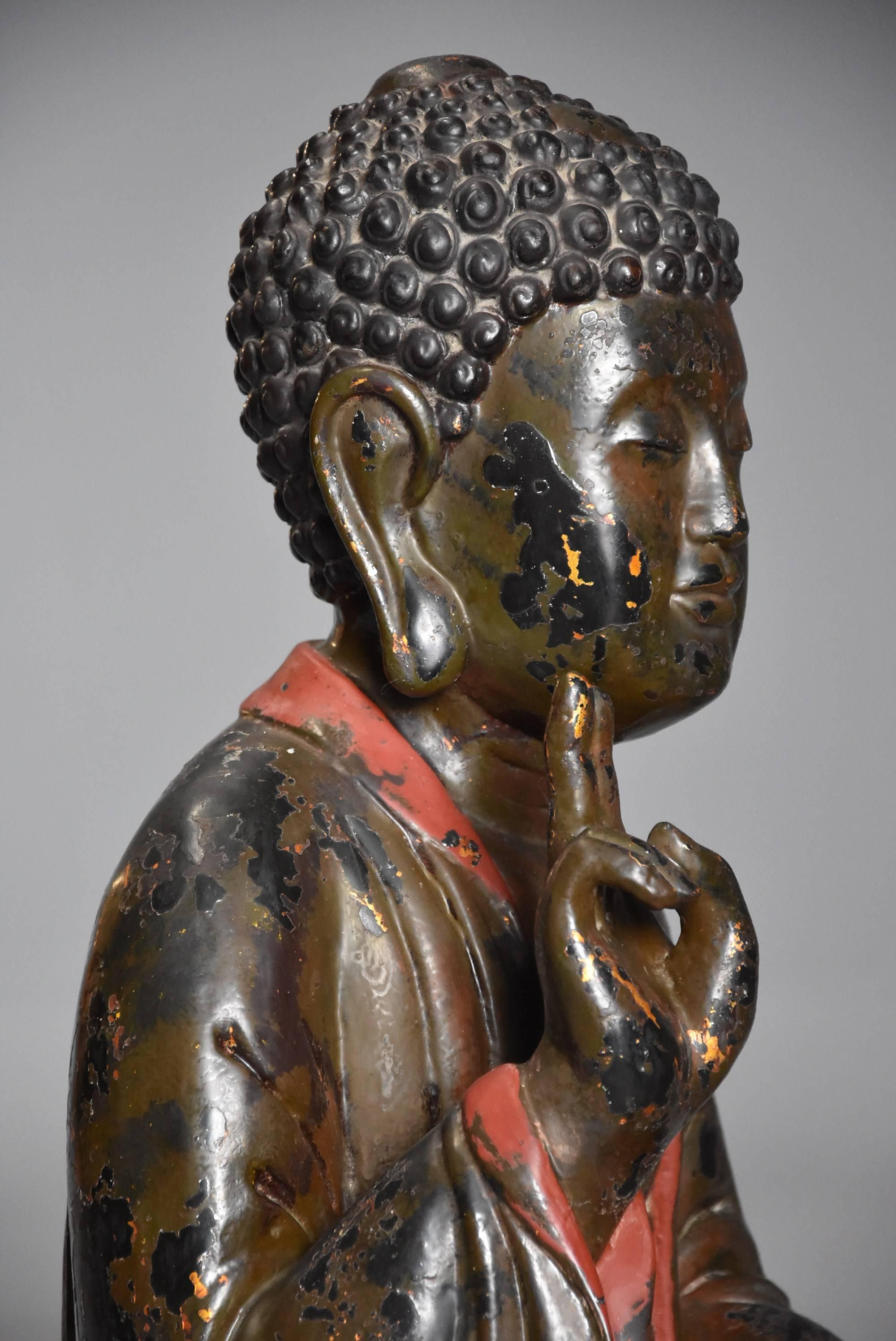 Vietnamese Wooden and Polychrome Painted Buddha with Traces of Original Gilding 3