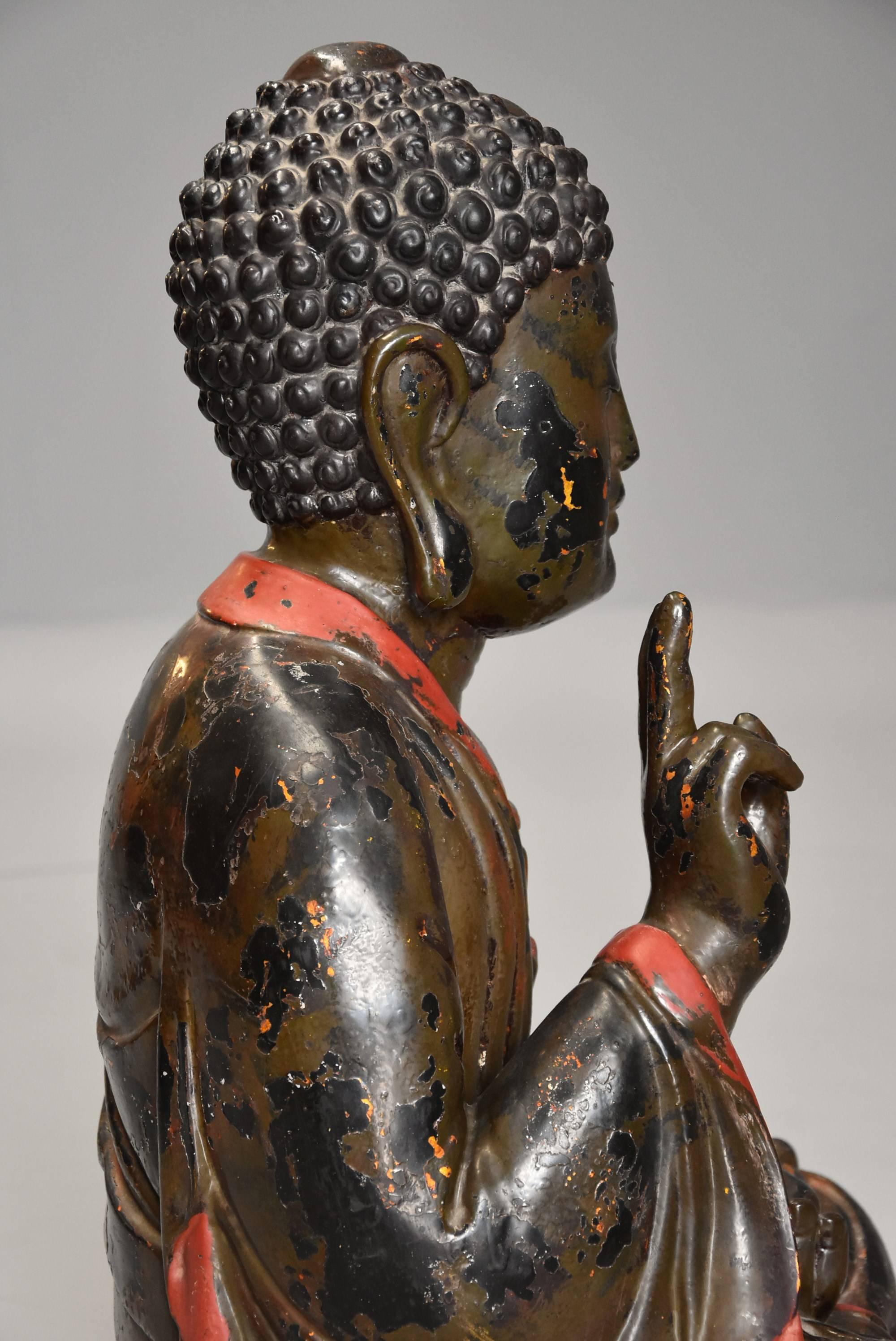 Vietnamese Wooden and Polychrome Painted Buddha with Traces of Original Gilding 4