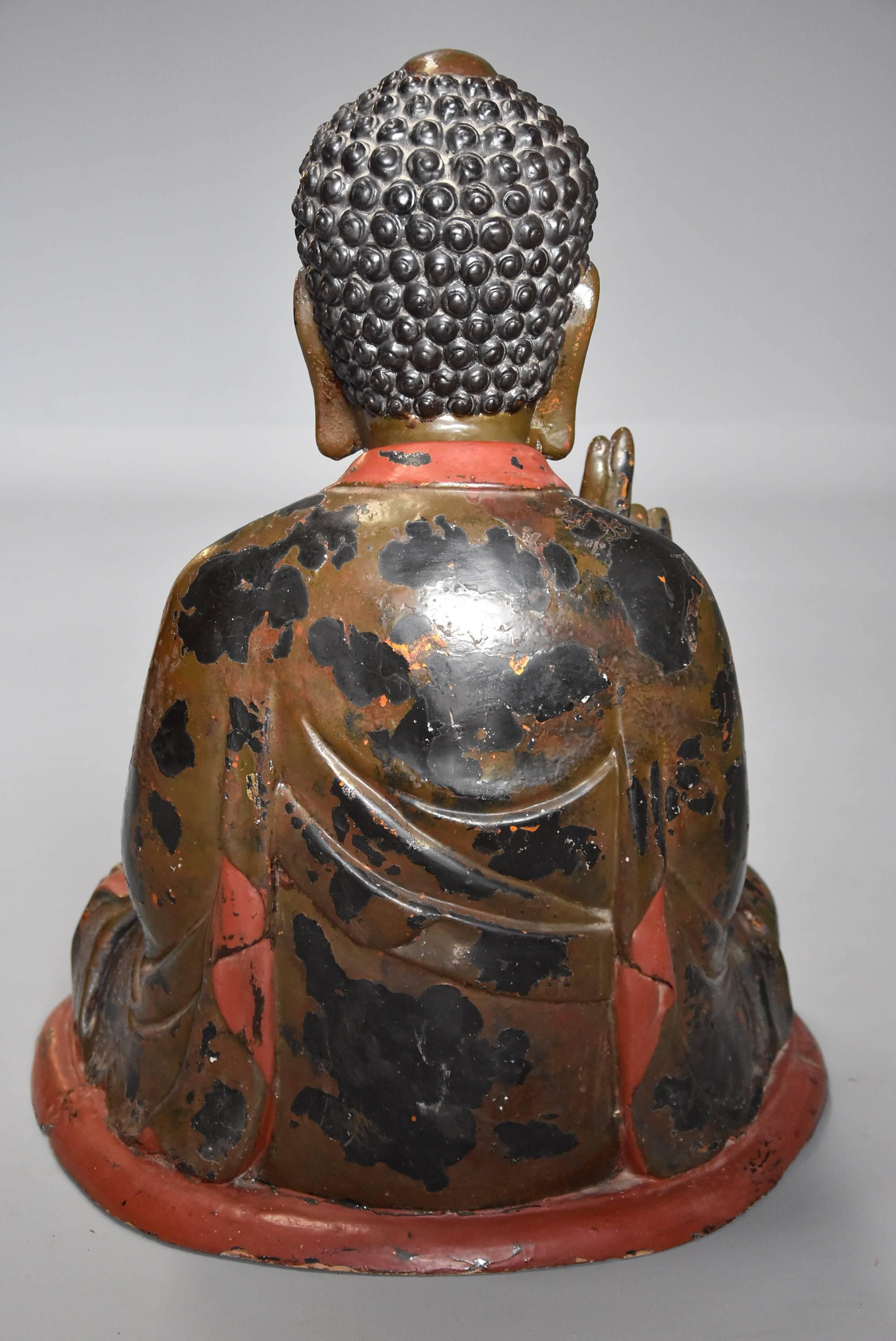 Vietnamese Wooden and Polychrome Painted Buddha with Traces of Original Gilding 6
