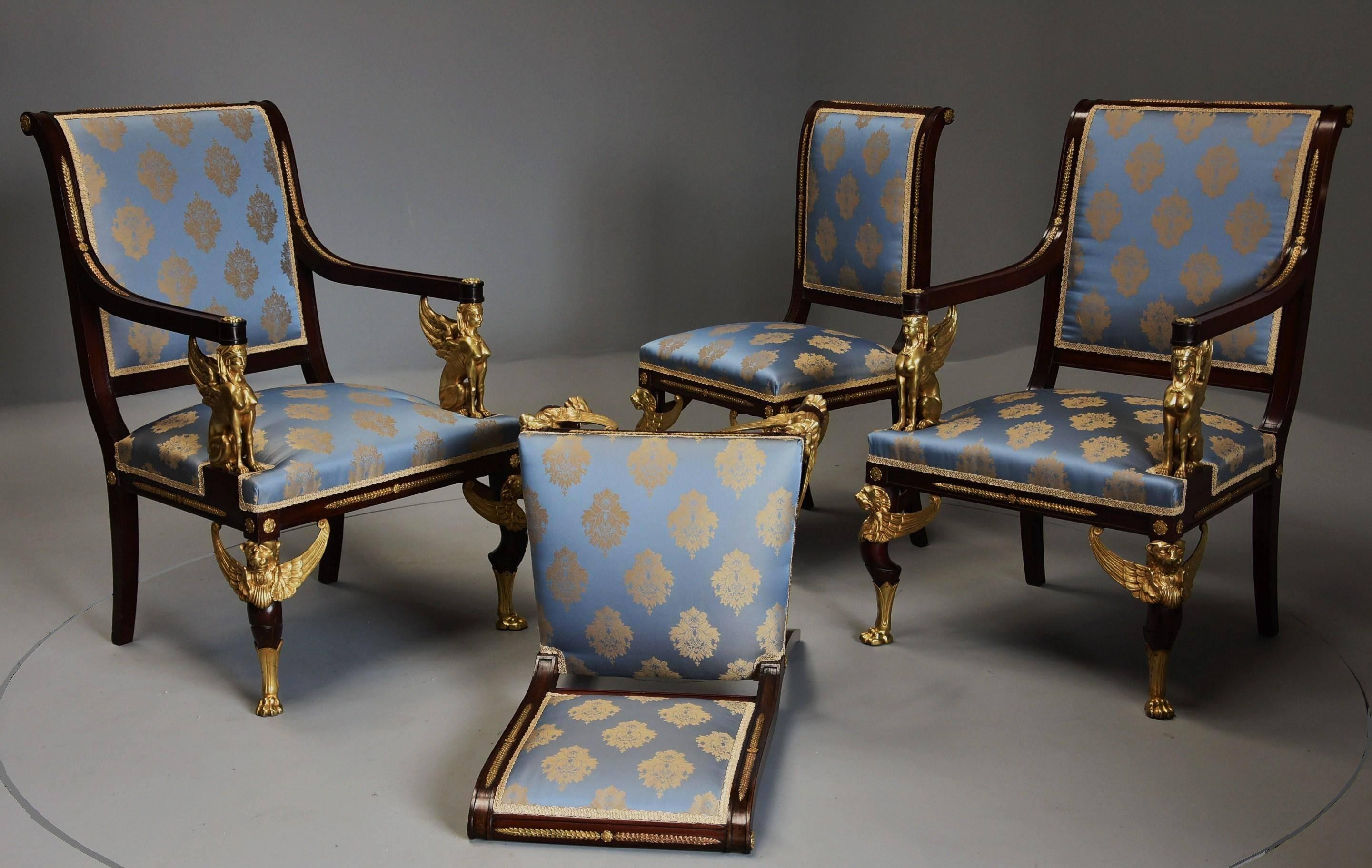 Late 19th Century Set of Four English Mahogany Chairs in the French Empire Style In Good Condition For Sale In Suffolk, GB
