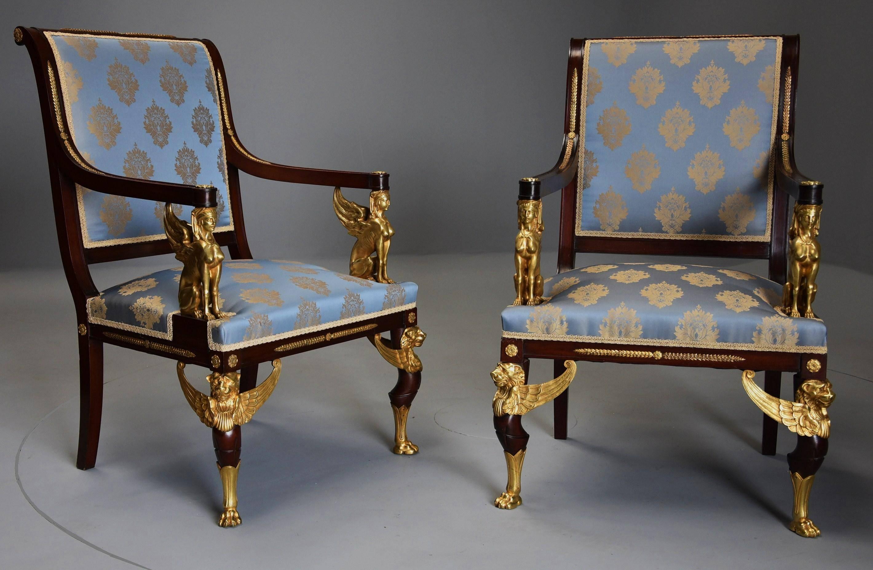 Upholstery Late 19th Century Set of Four English Mahogany Chairs in the French Empire Style For Sale