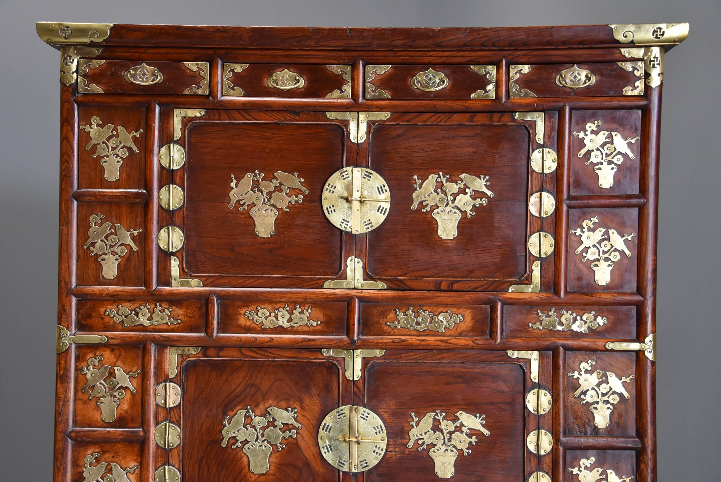 19th Century Korean Elm Cabinet with Brass Decoration of Superb Patina In Excellent Condition In Suffolk, GB