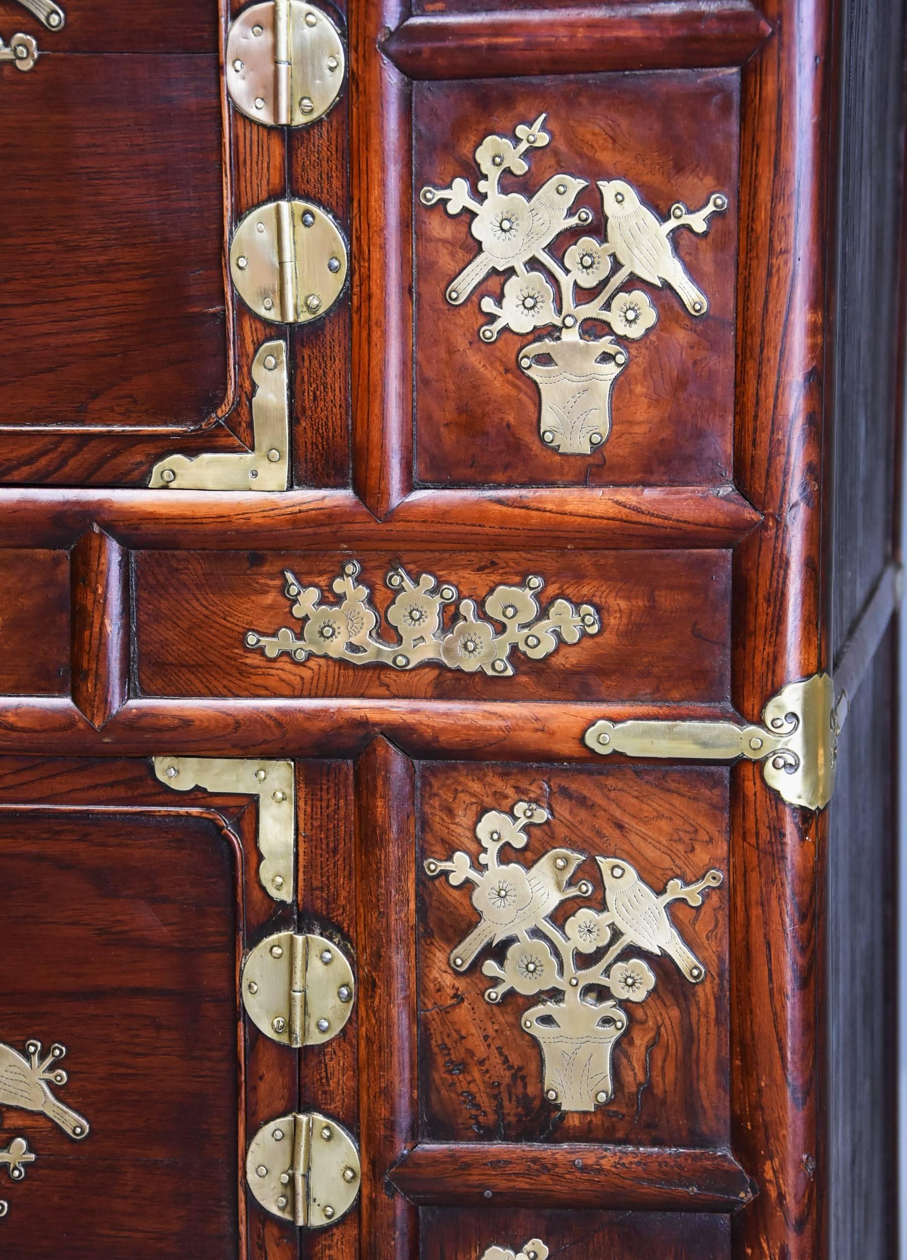 19th Century Korean Elm Cabinet with Brass Decoration of Superb Patina 3