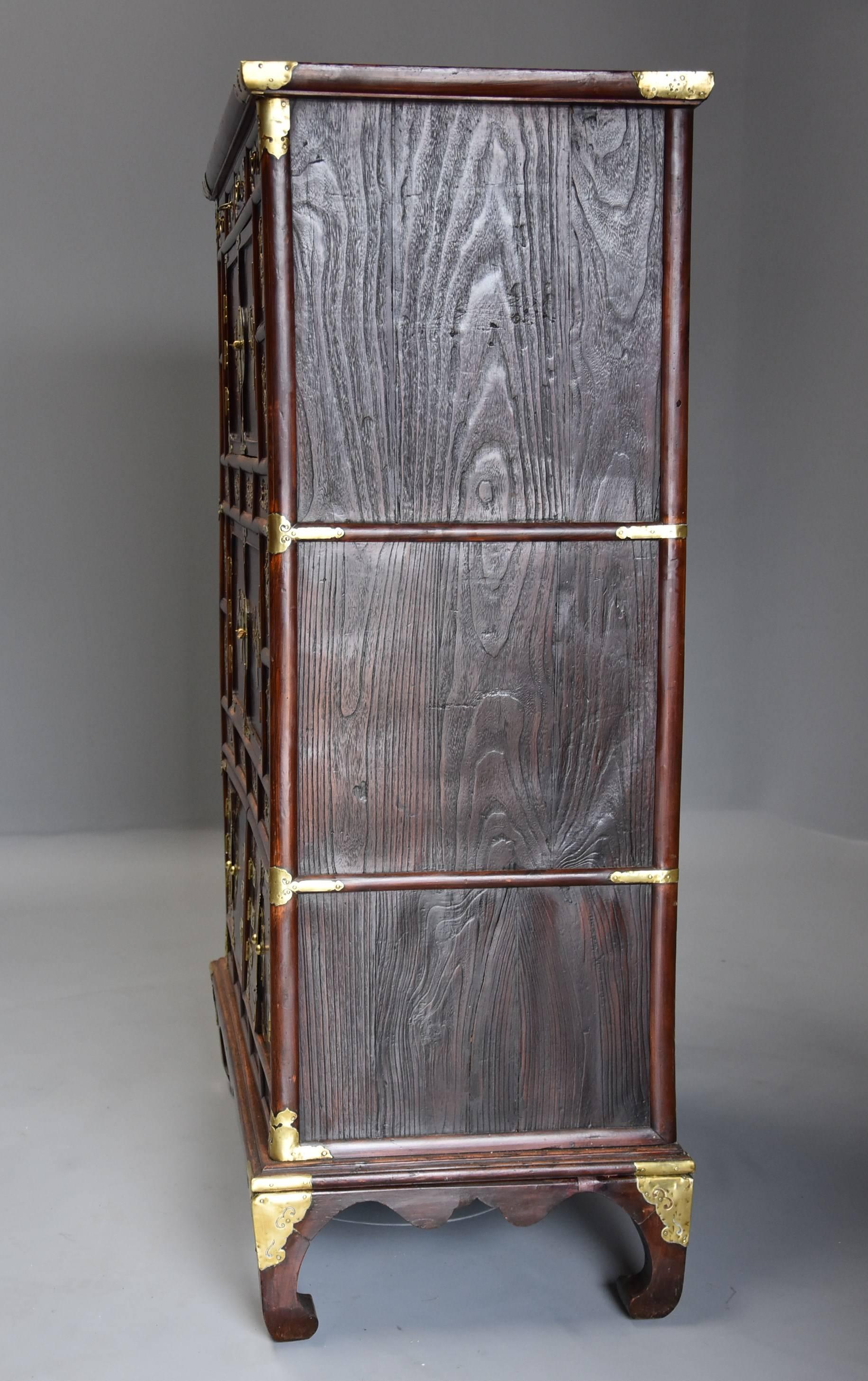 19th Century Korean Elm Cabinet with Brass Decoration of Superb Patina 6
