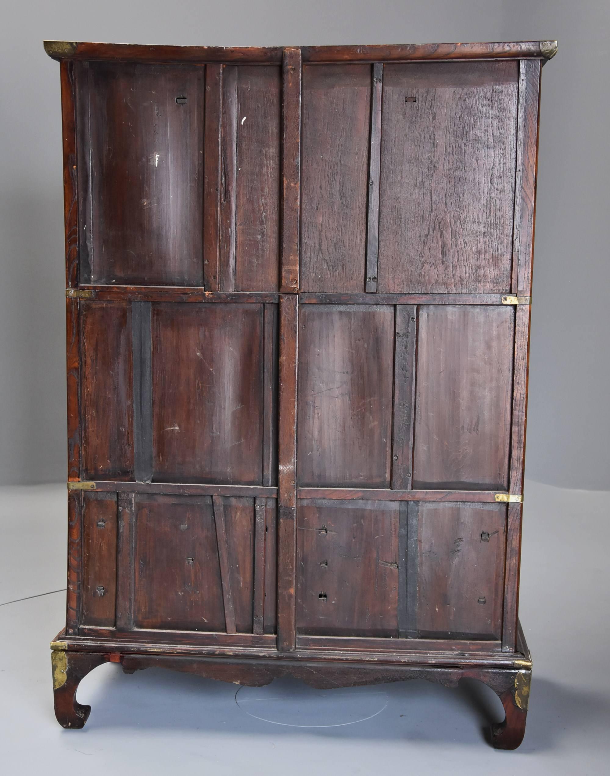 19th Century Korean Elm Cabinet with Brass Decoration of Superb Patina 7