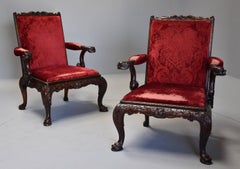 Pair of Late 19th Century George II Style Mahogany Gainsborough Armchairs