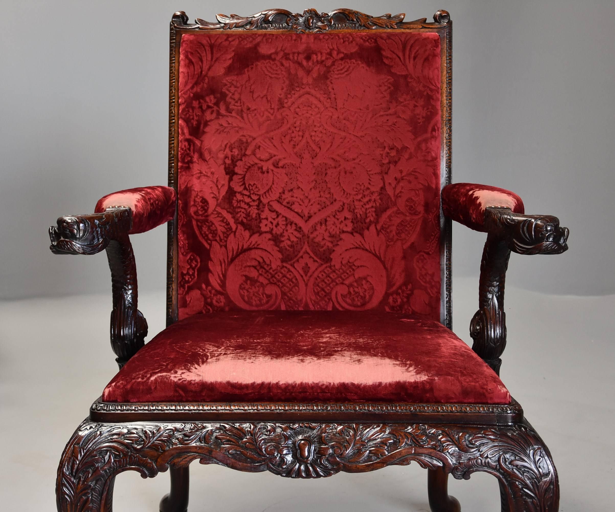 Pair of Late 19th Century George II Style Mahogany Gainsborough Armchairs For Sale 1