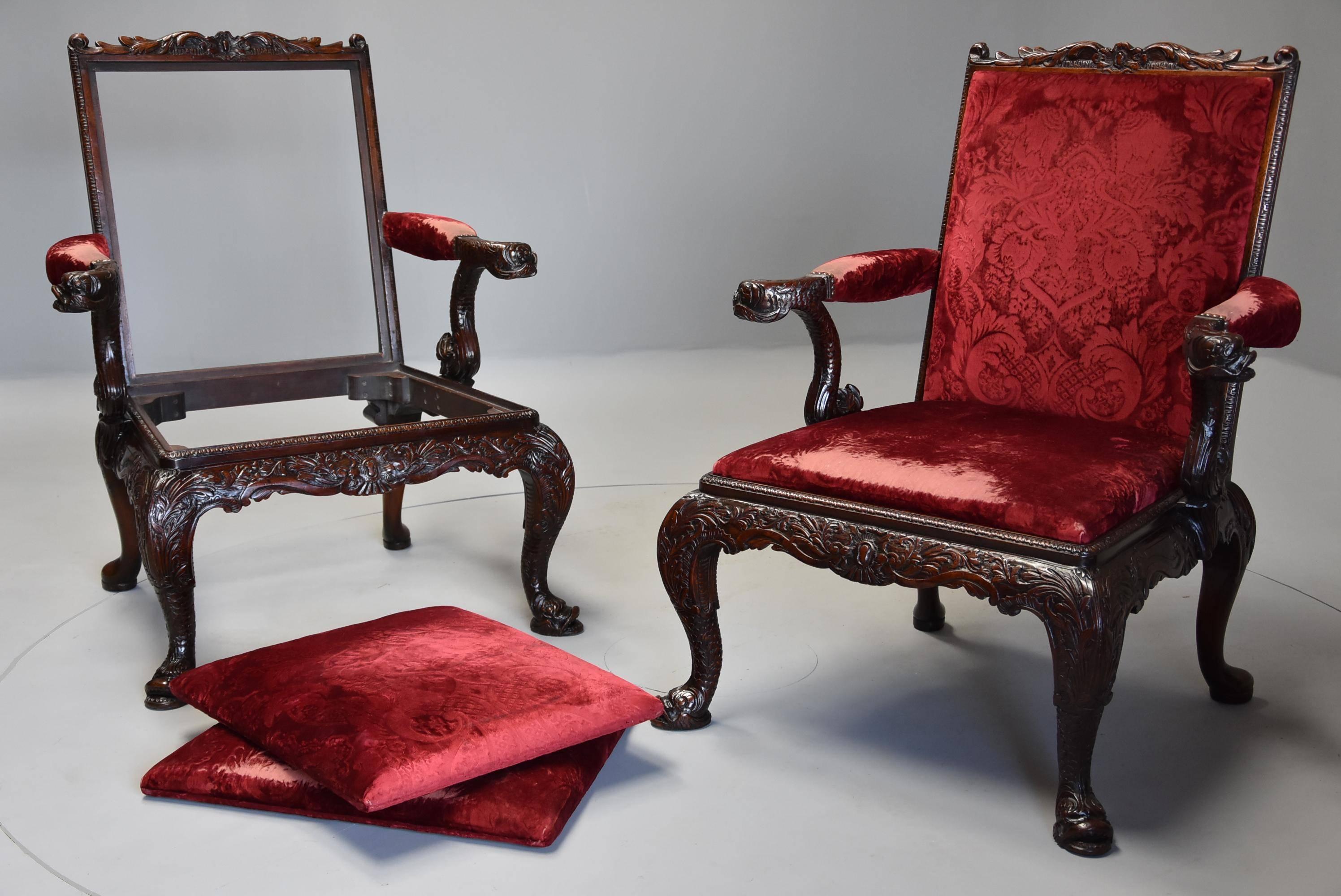 Pair of Late 19th Century George II Style Mahogany Gainsborough Armchairs For Sale 4