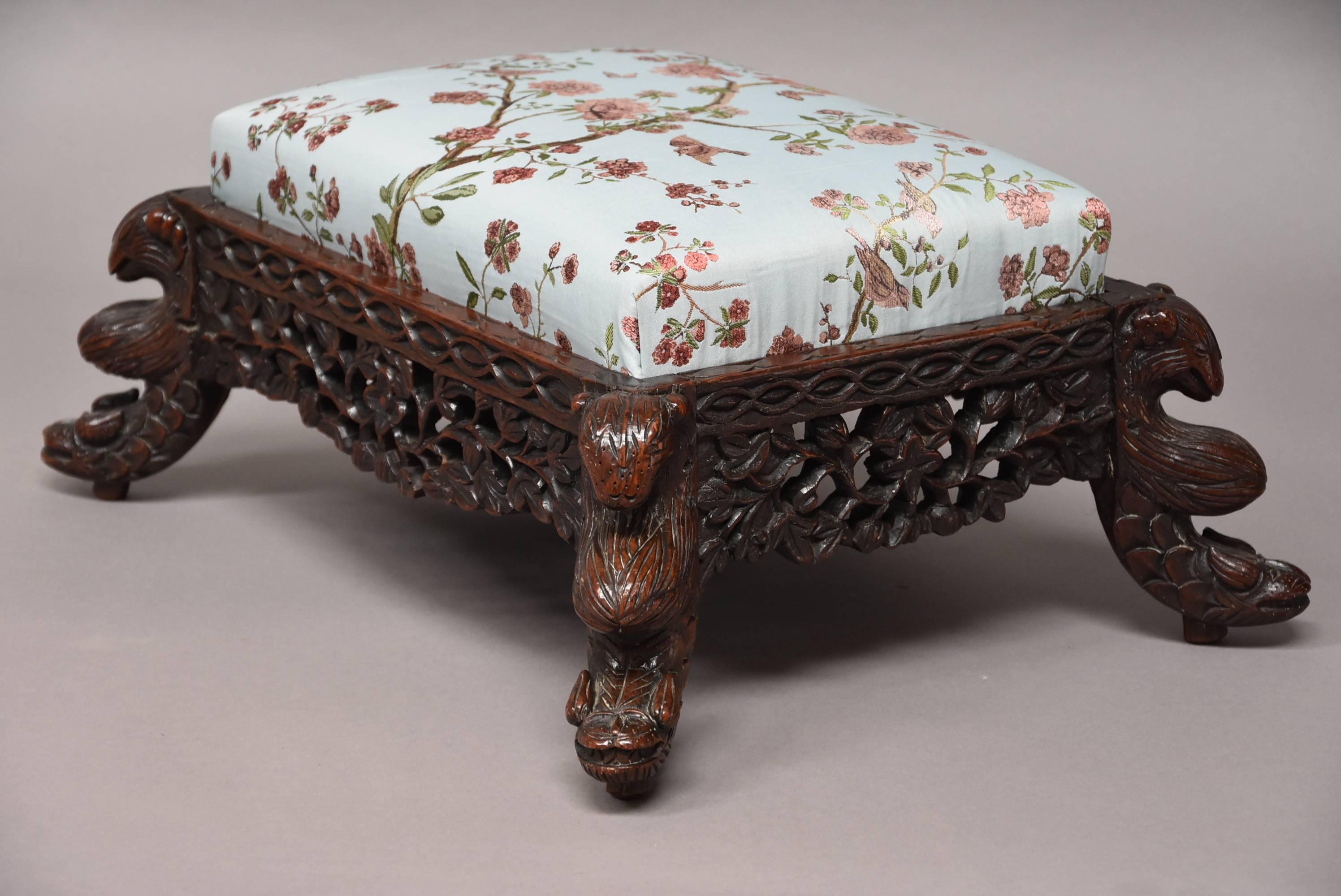 19th Century Hardwood Anglo-Indian Footstool In Good Condition For Sale In Suffolk, GB