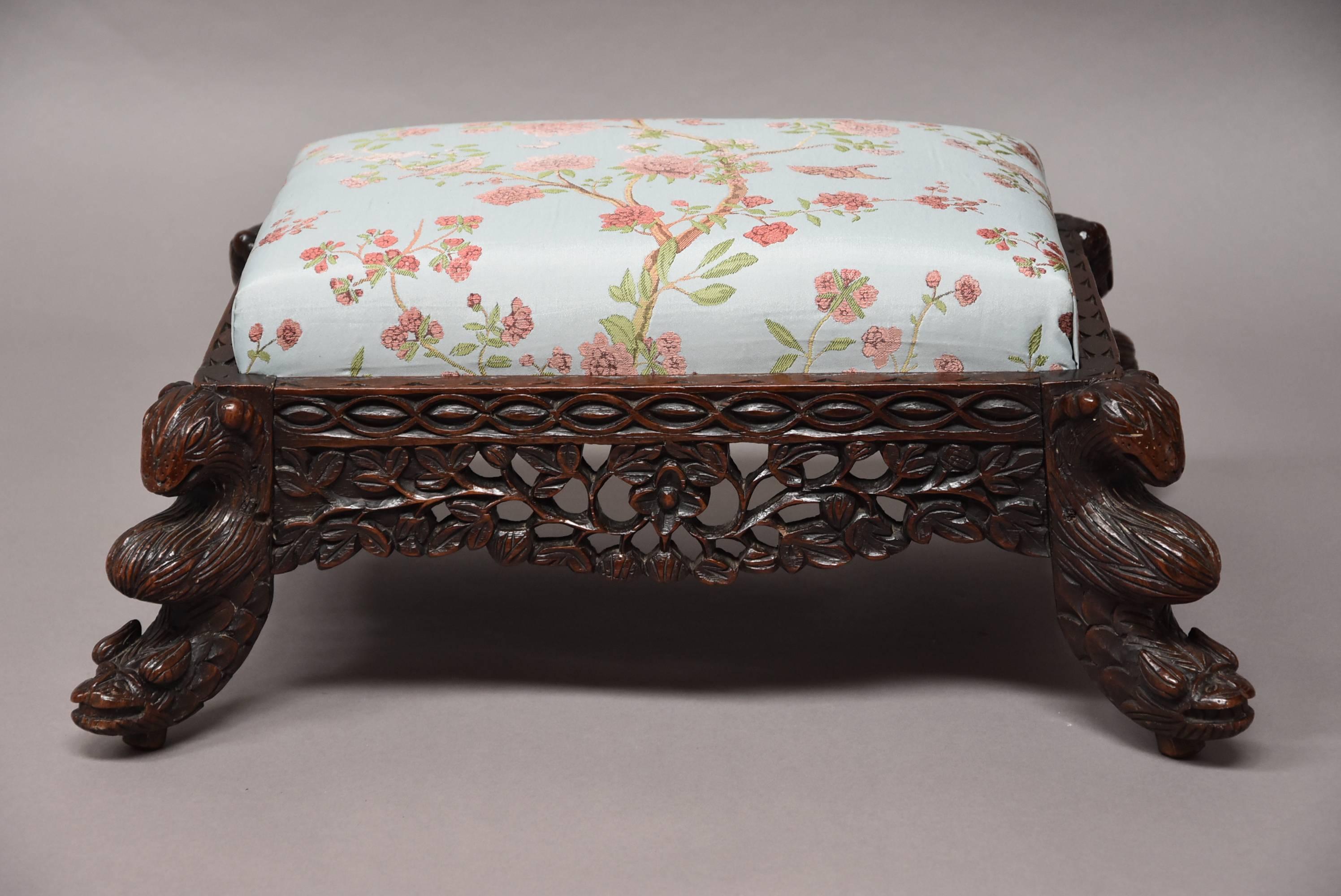 19th Century Hardwood Anglo-Indian Footstool For Sale 1