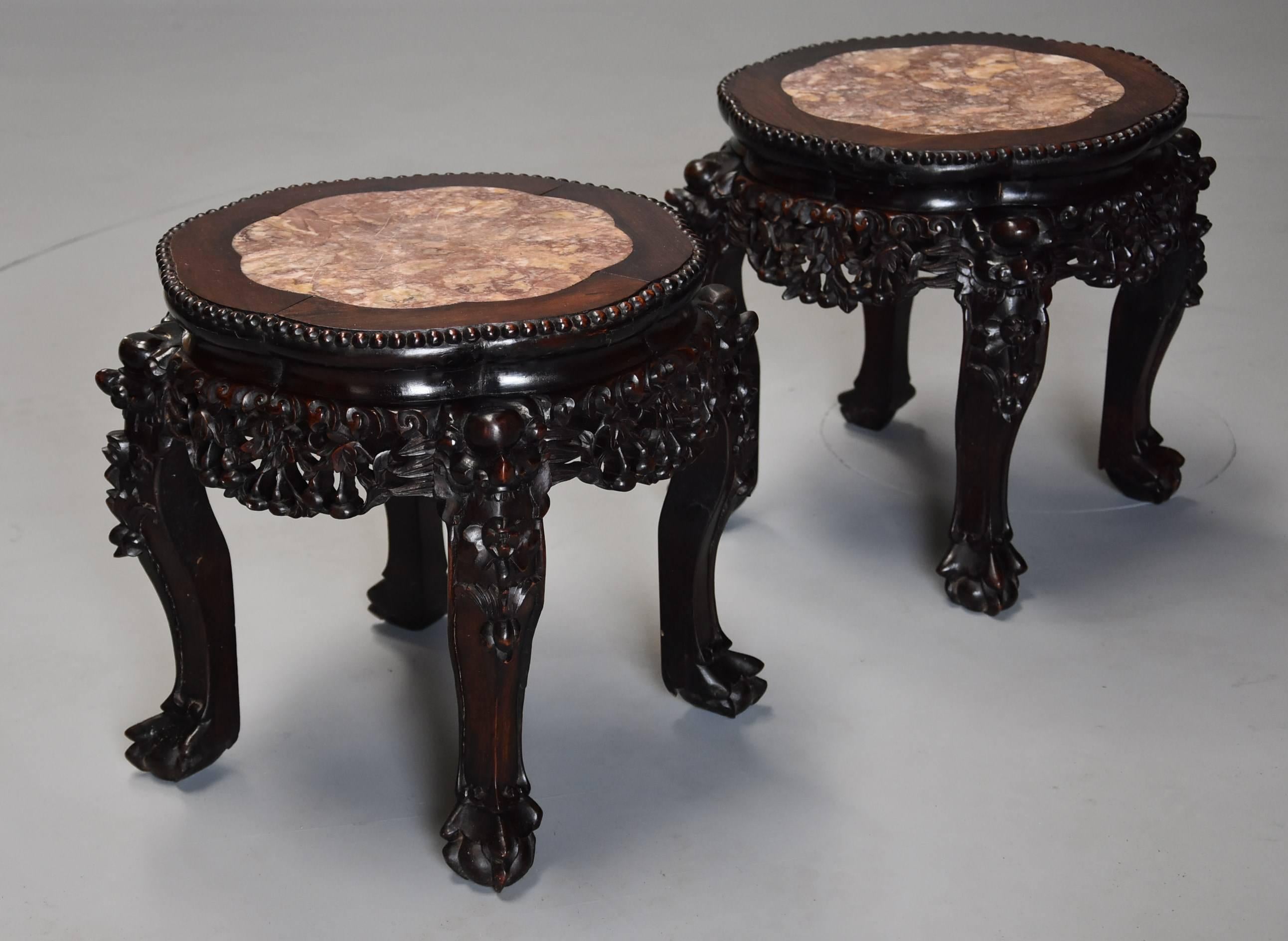 Marble Pair of Late 19th Century, Chinese Pot Stands or Low Tables