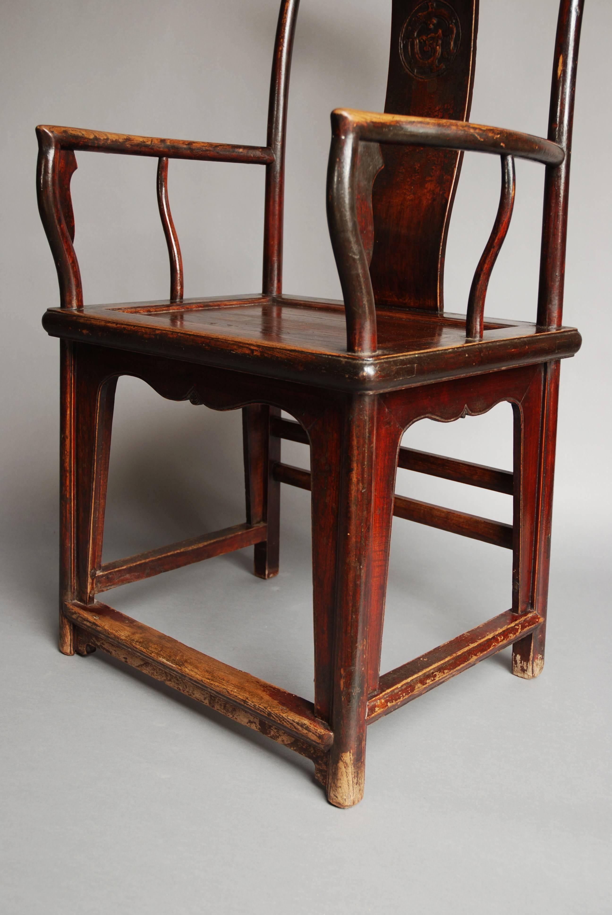 Pair of Late 19th Century Chinese Yoke Back Elm Armchairs of Good Patina For Sale 2