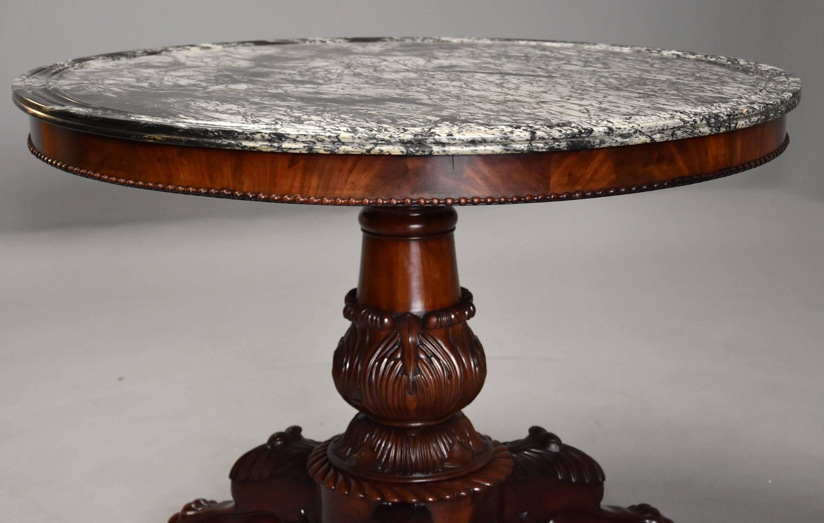 19th Century French Mahogany Gueridon Table with Original Marble-Top 1
