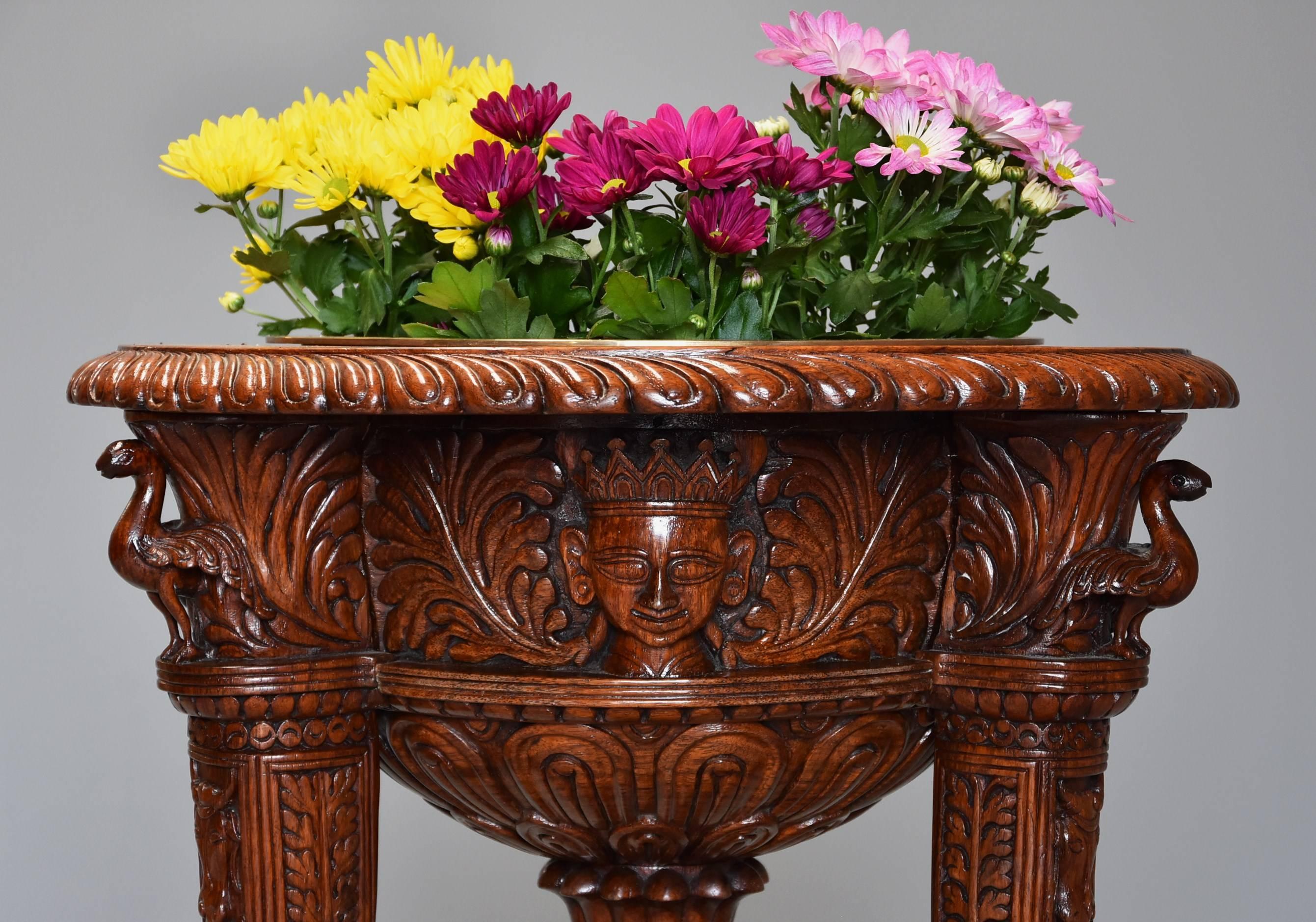 Hardwood 19th Century Highly Decorative Indian hardwood Carved Jardiniere/Wine Cooler For Sale