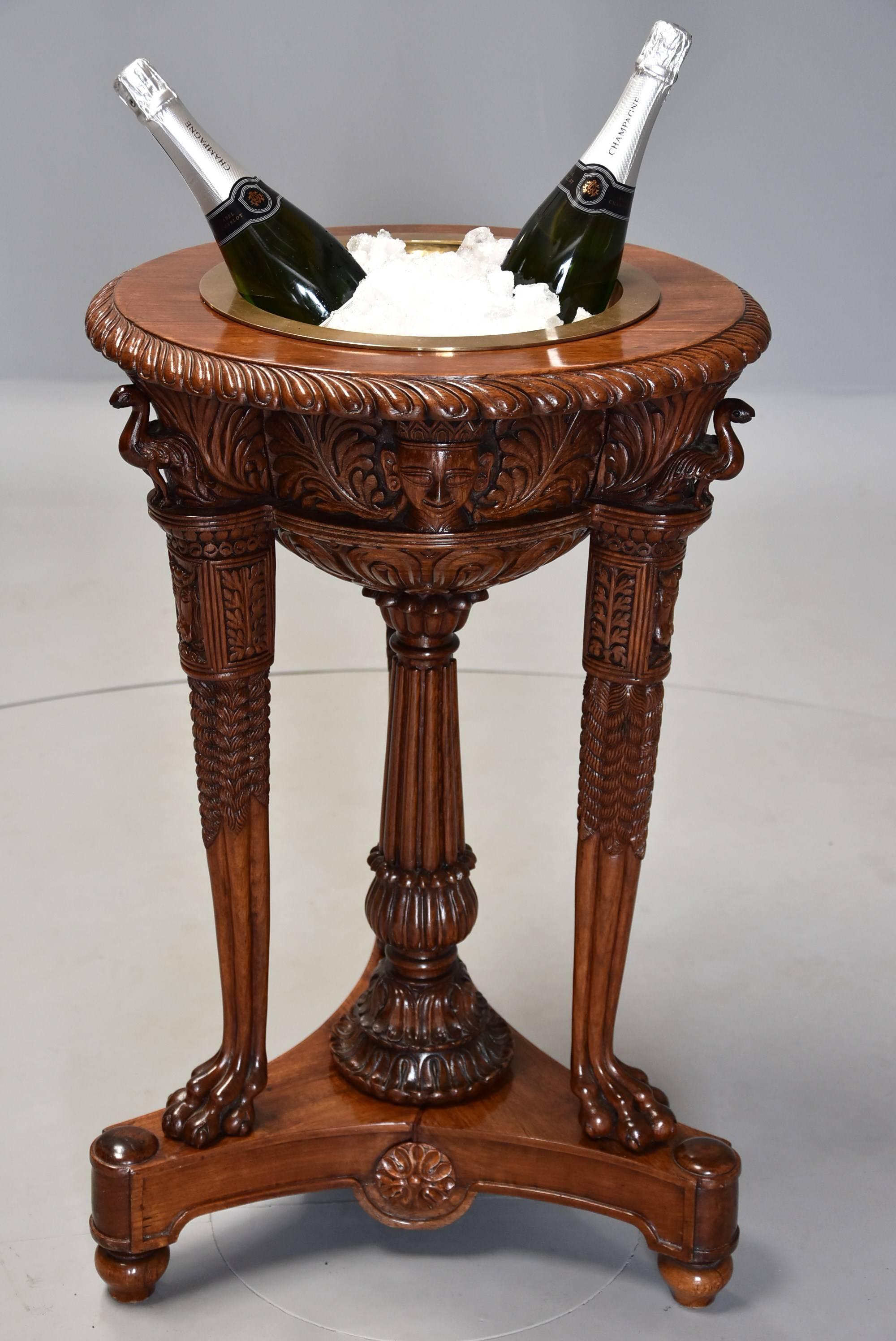 19th Century Highly Decorative Indian hardwood Carved Jardiniere/Wine Cooler For Sale 2