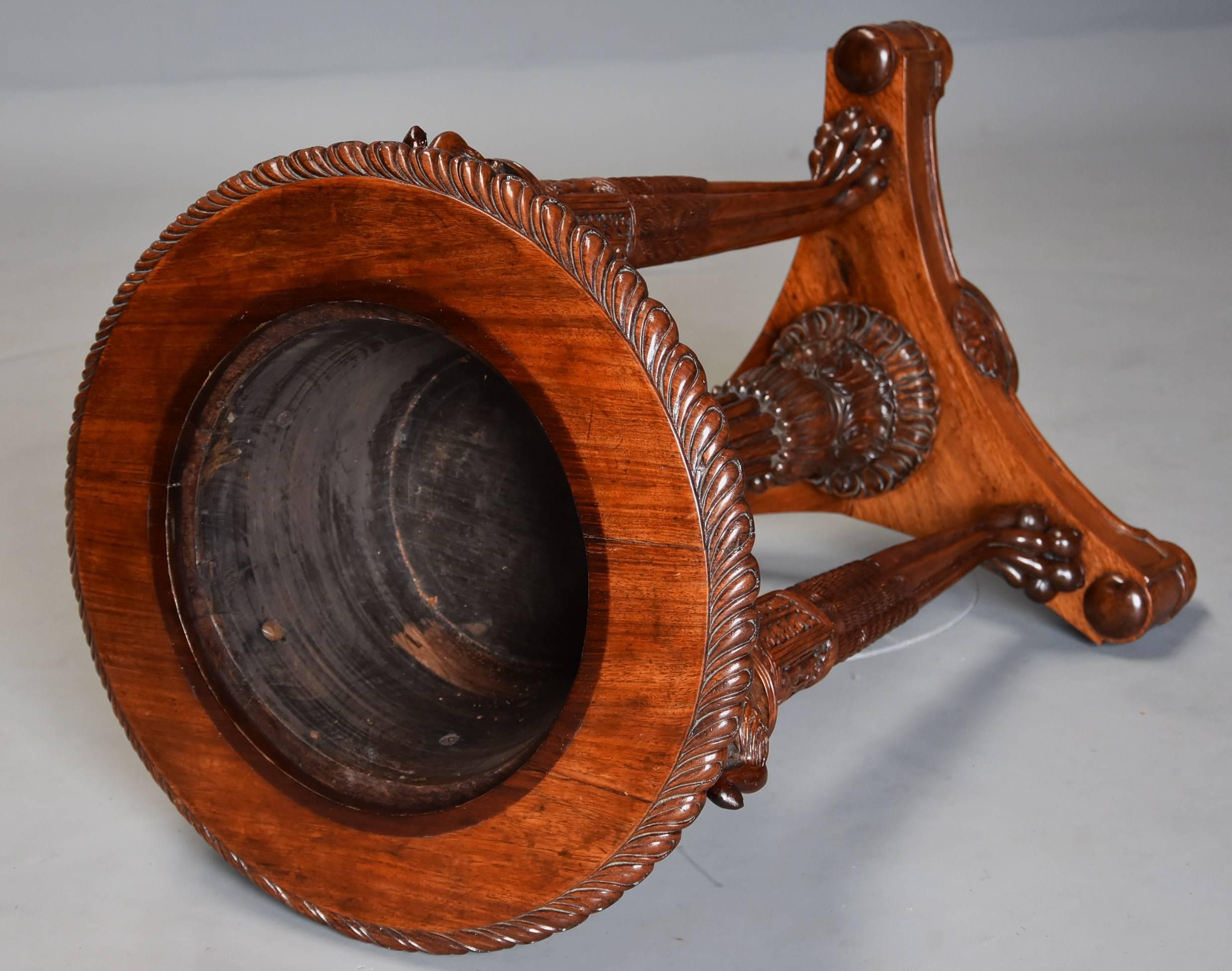 19th Century Highly Decorative Indian hardwood Carved Jardiniere/Wine Cooler For Sale 3