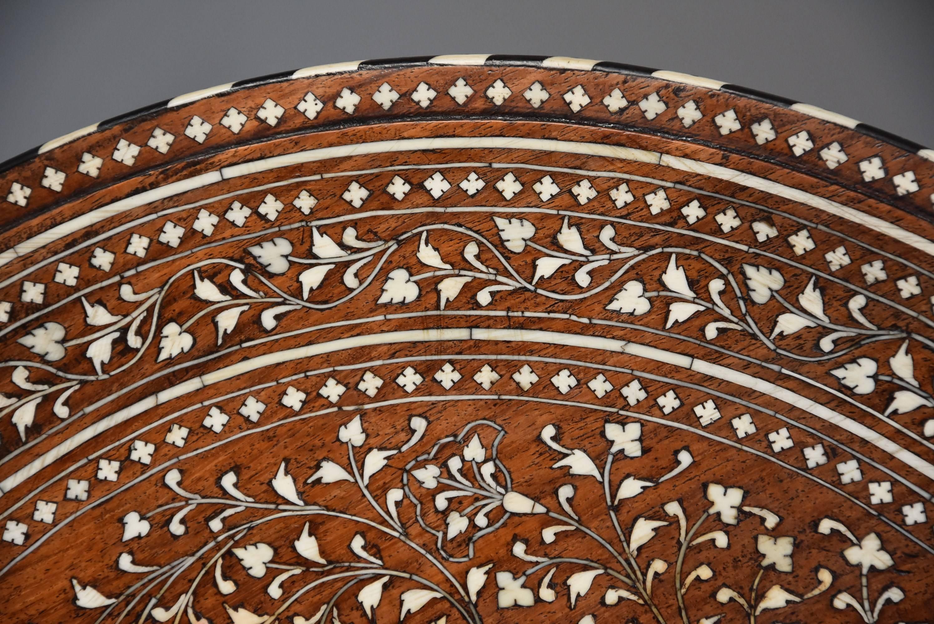 Superb Quality 19th Century Anglo-Indian Shisham Wood Inlaid Occasional Table 1