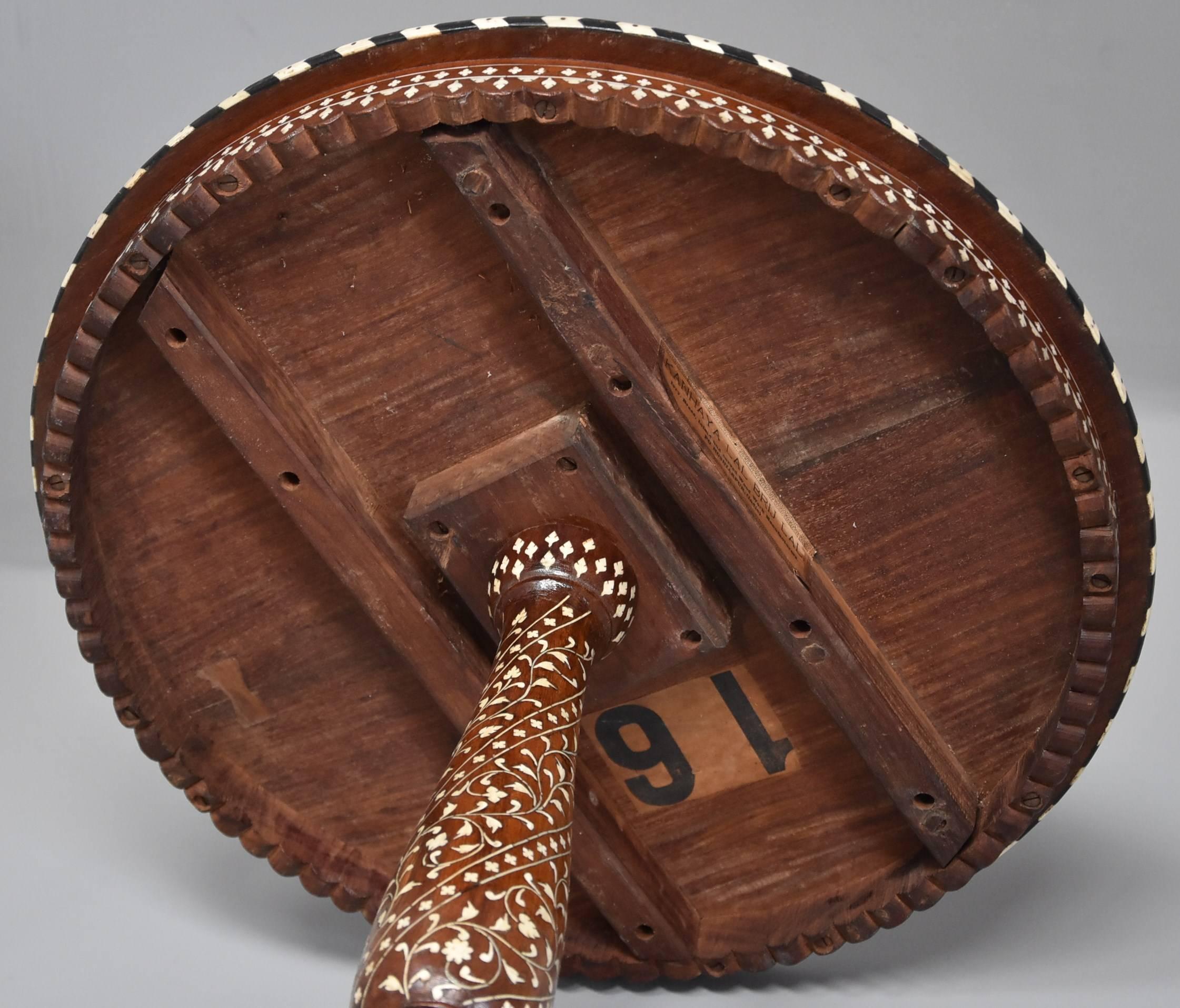 Superb Quality 19th Century Anglo-Indian Shisham Wood Inlaid Occasional Table 3