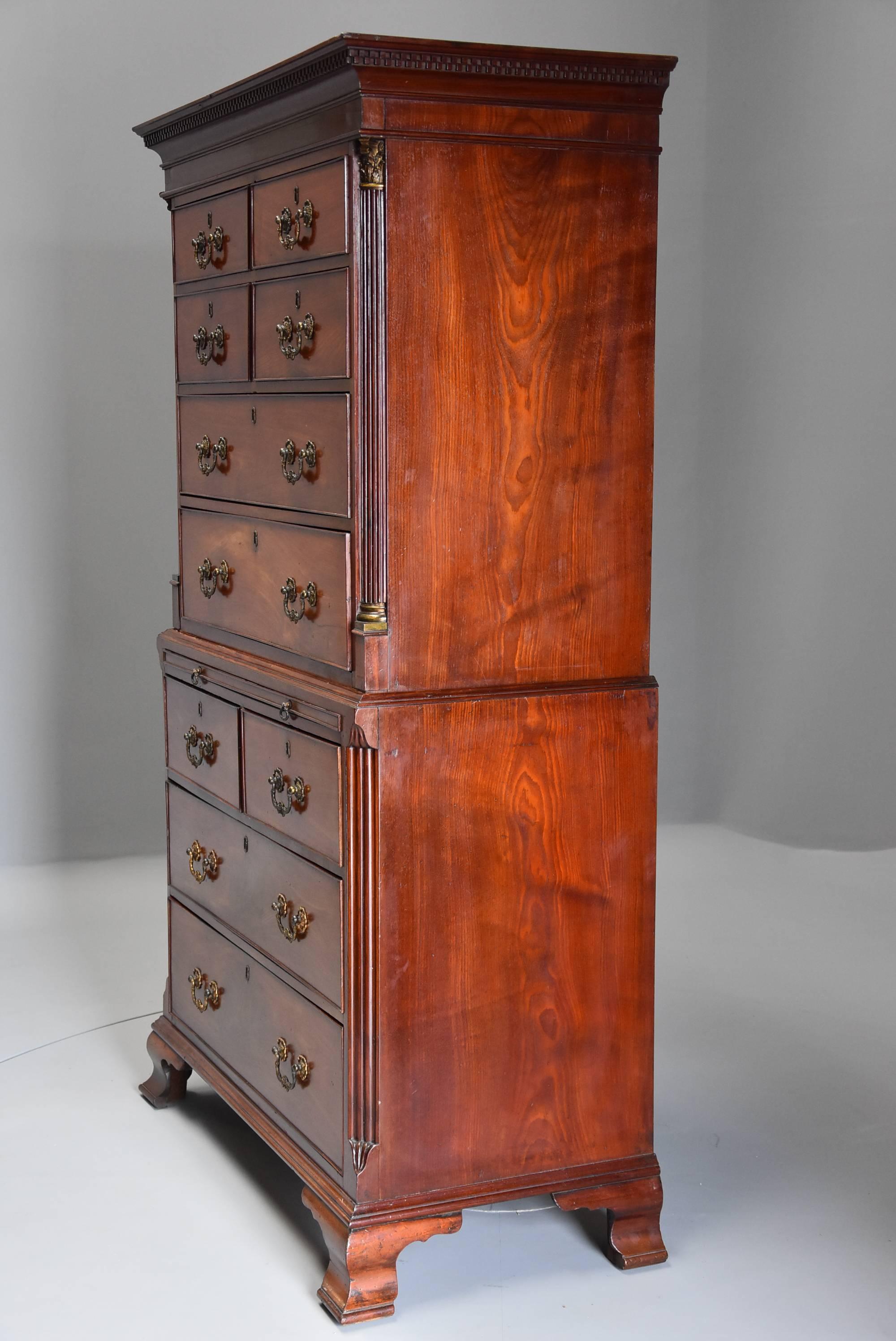 Georgian 18th Century Mahogany Chest on Chest with Unusual Drawer Configuration For Sale