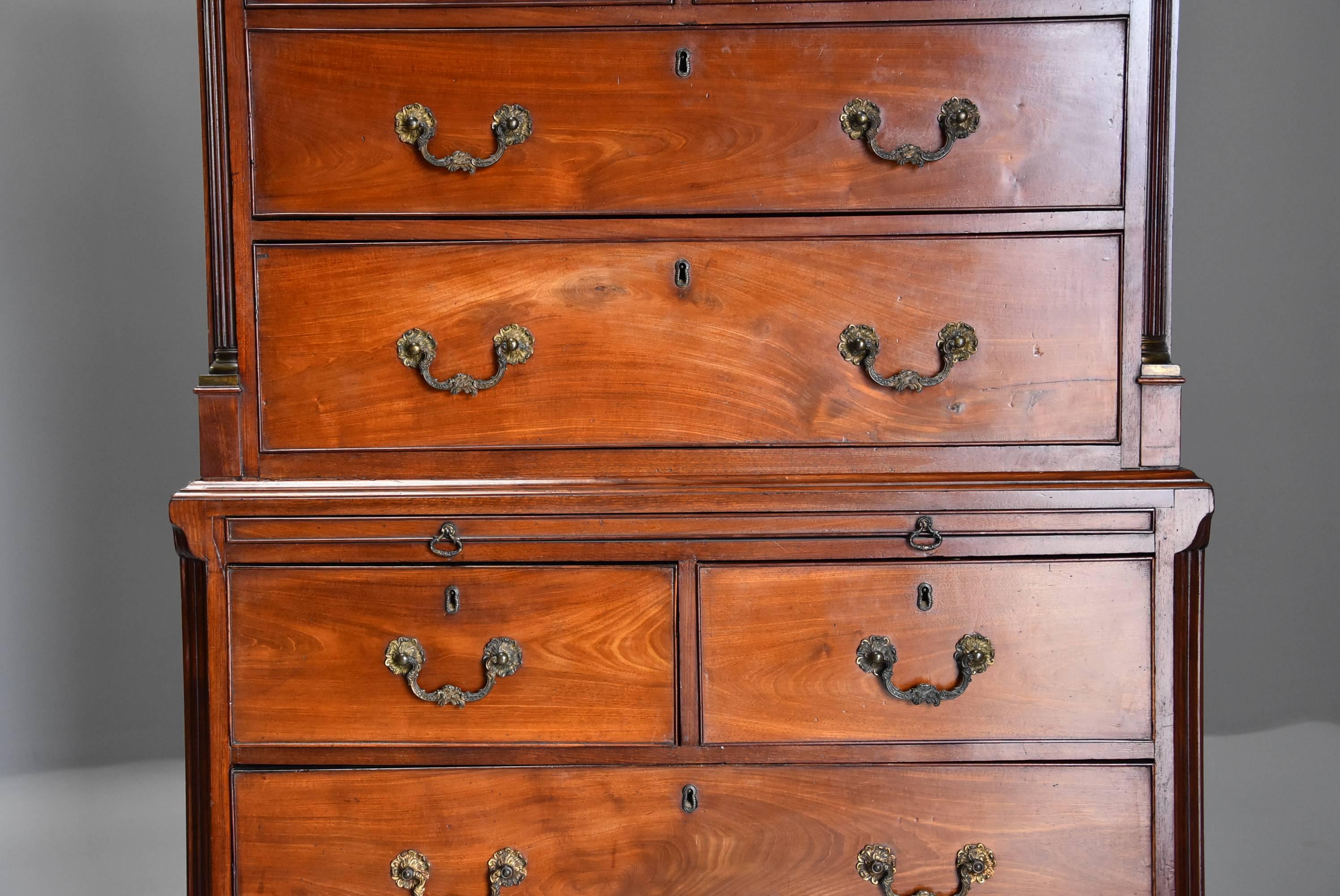 English 18th Century Mahogany Chest on Chest with Unusual Drawer Configuration For Sale