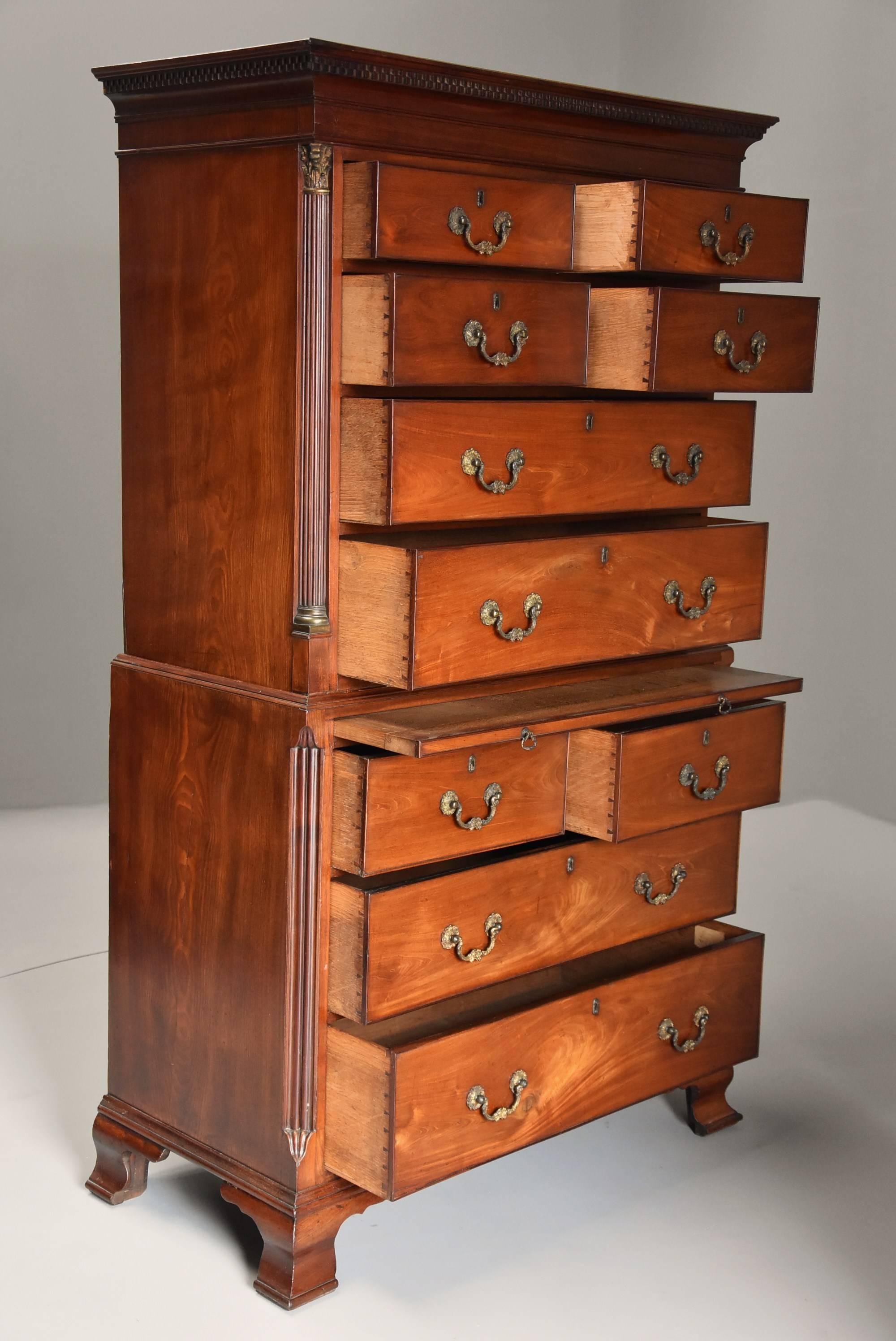 18th Century Mahogany Chest on Chest with Unusual Drawer Configuration In Good Condition For Sale In Suffolk, GB