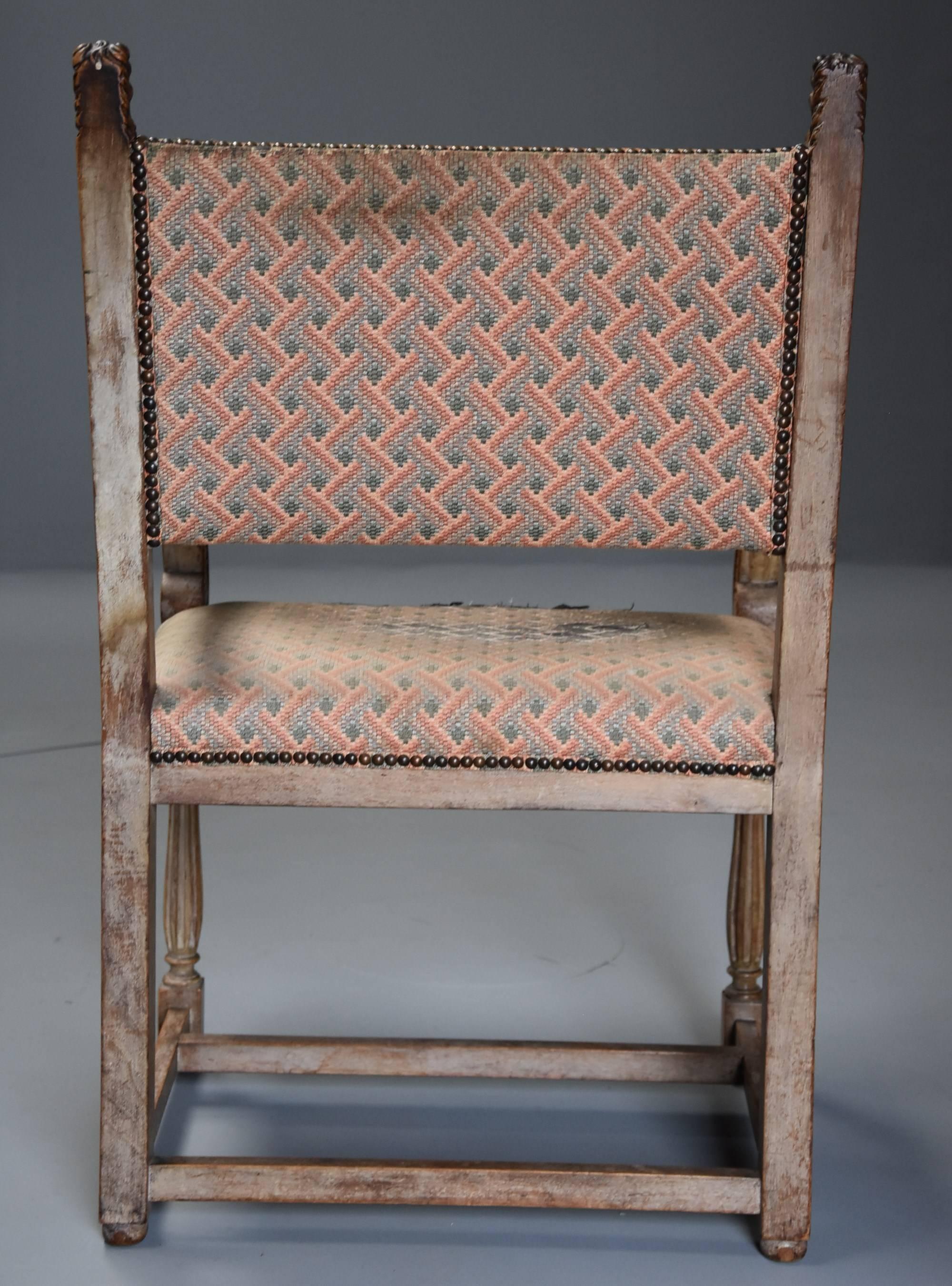 Highly Decorative French Limed Oak Armchair in the Renaissance Style For Sale 5