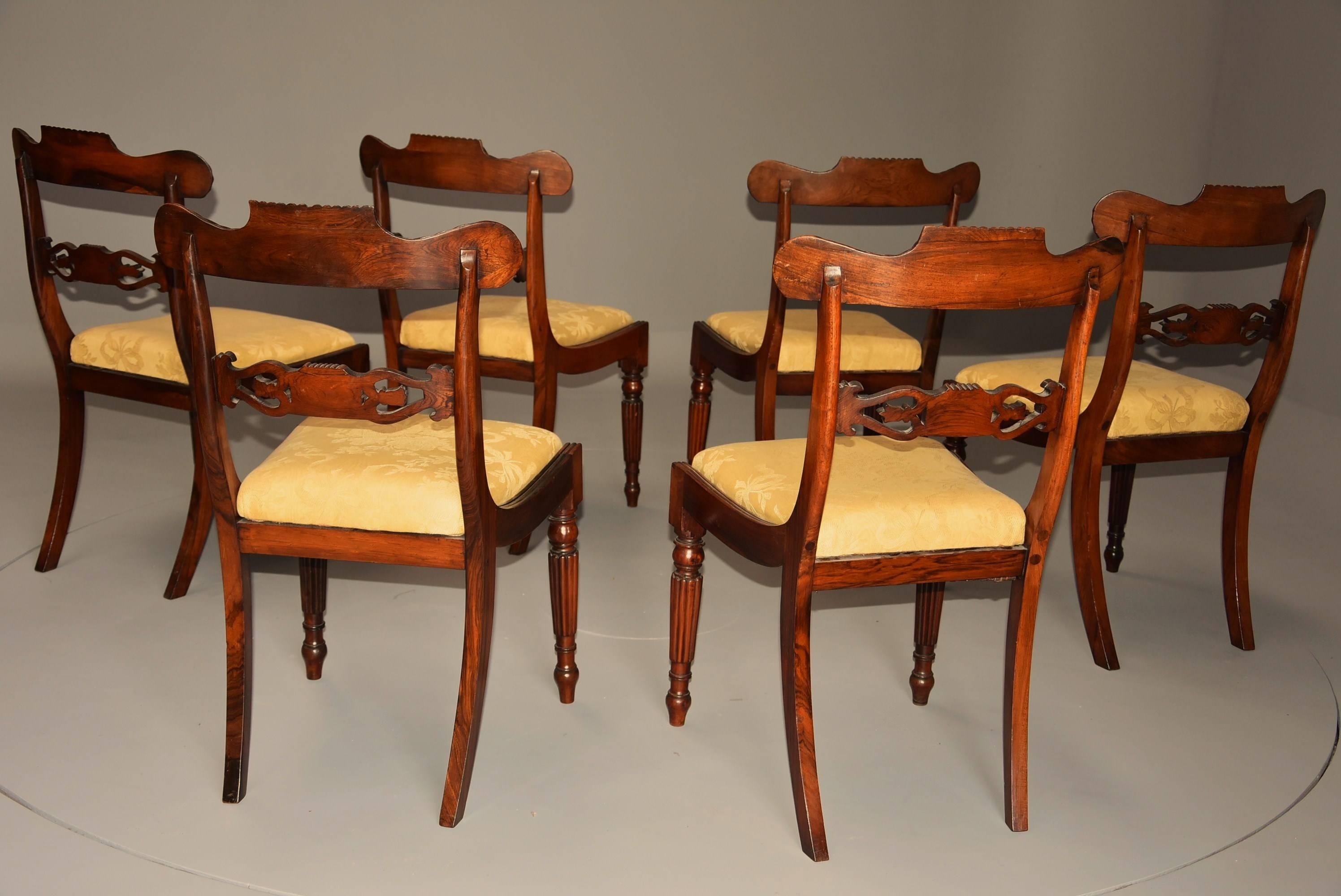 Fine Quality Set of Six Regency Rosewood Dining Chairs with Brass Inlay For Sale 5