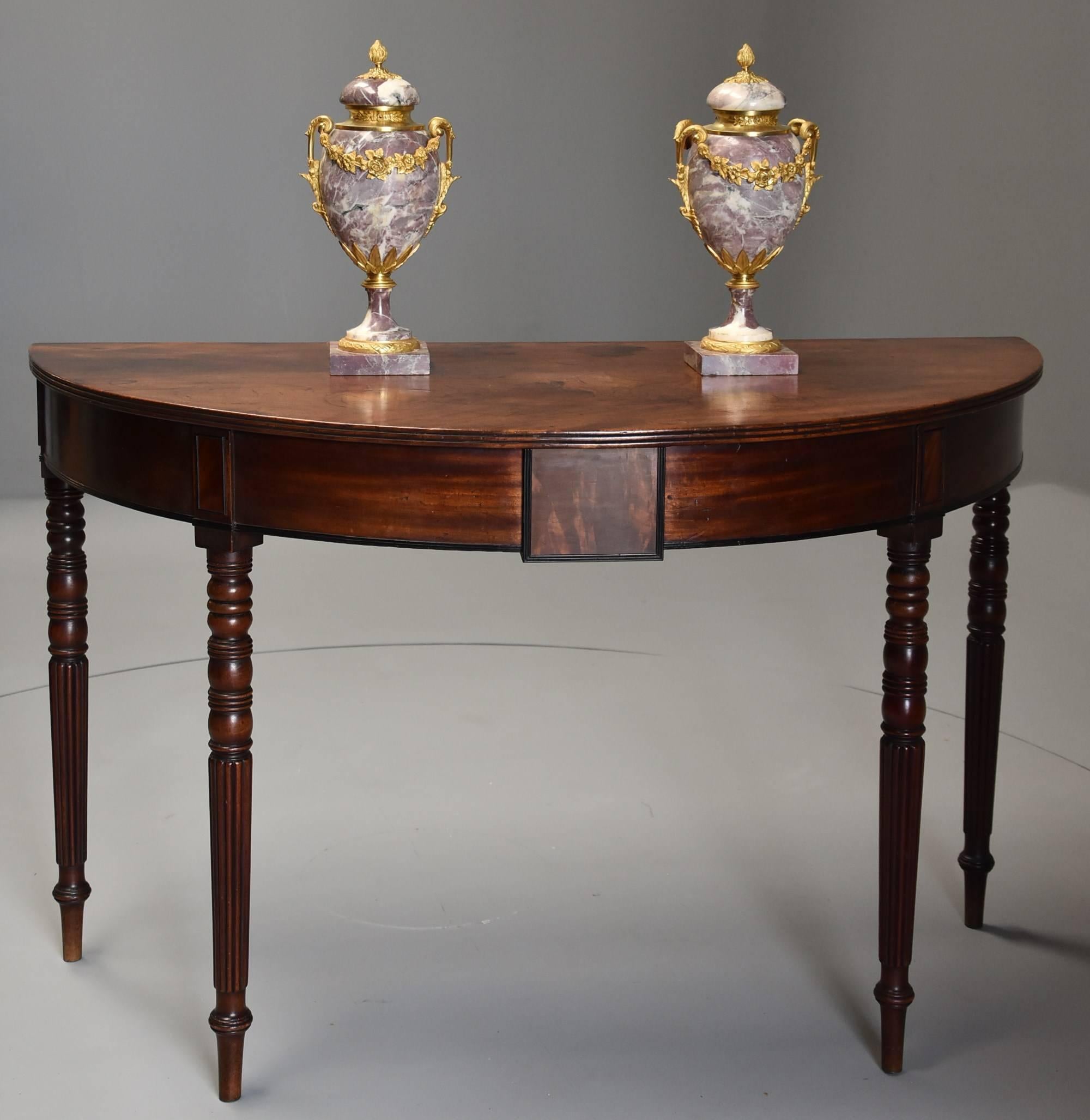 English Pair of Good Quality Early 19th Century Mahogany Demilune Console Tables