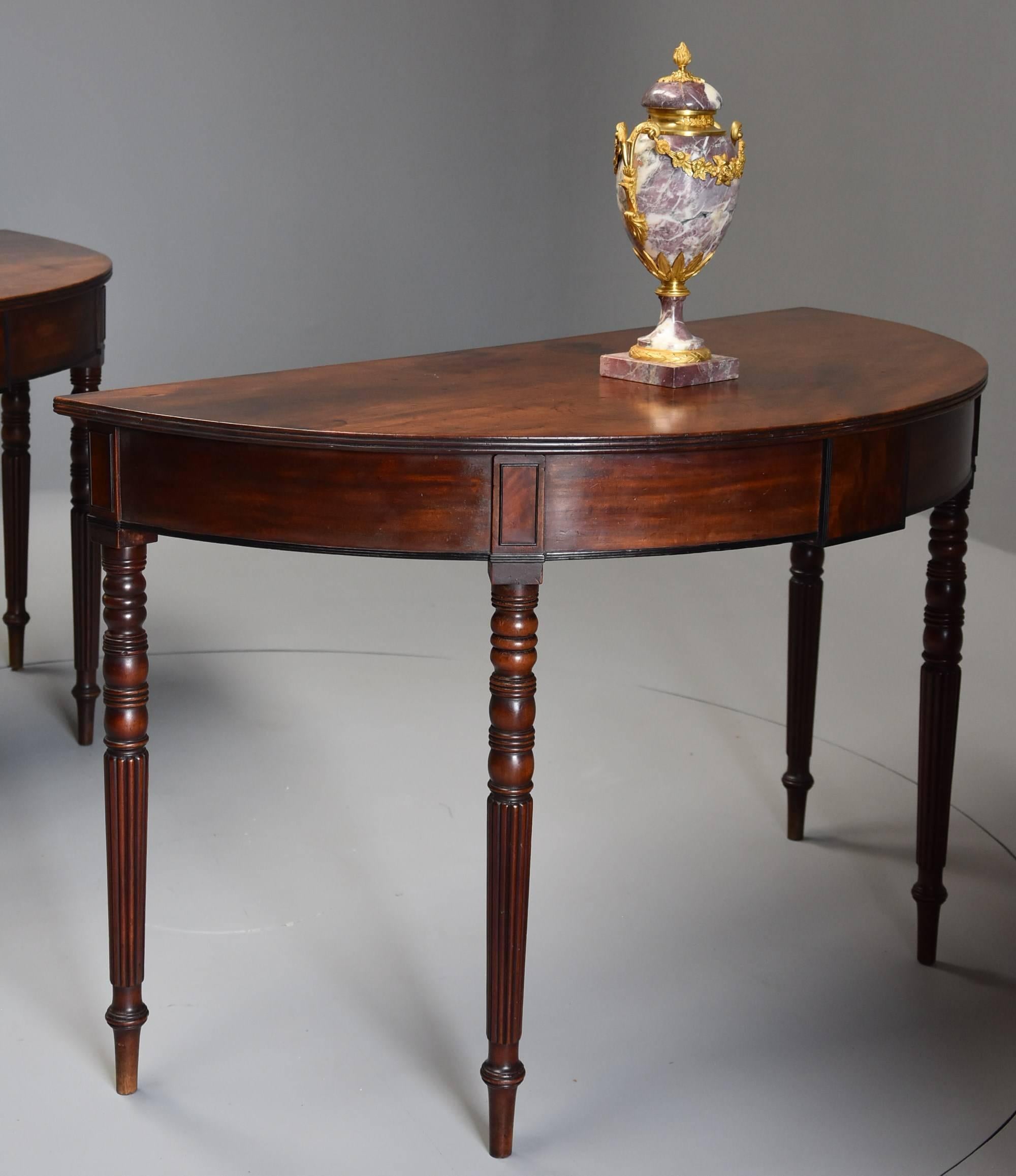 Pair of Good Quality Early 19th Century Mahogany Demilune Console Tables 1