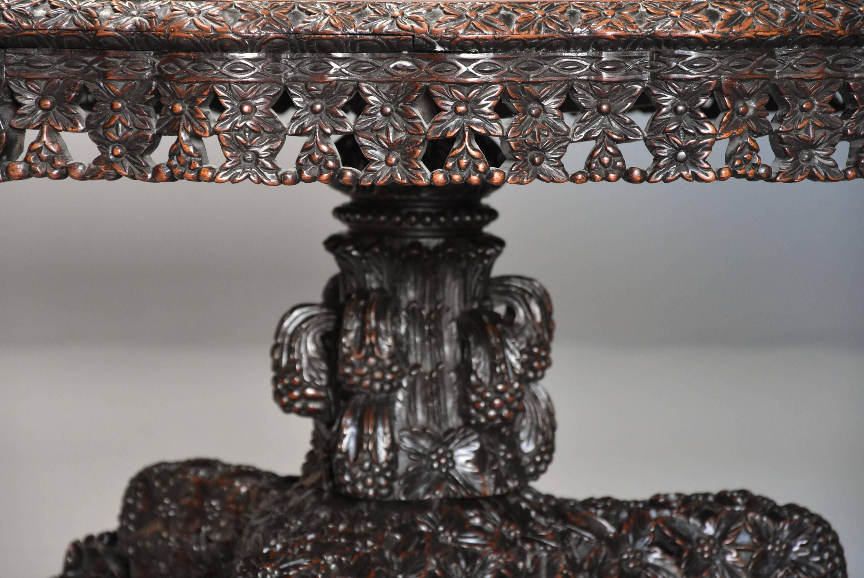 Hardwood Large 19th Century Highly Decorative Anglo Indian hardwood Centre Table