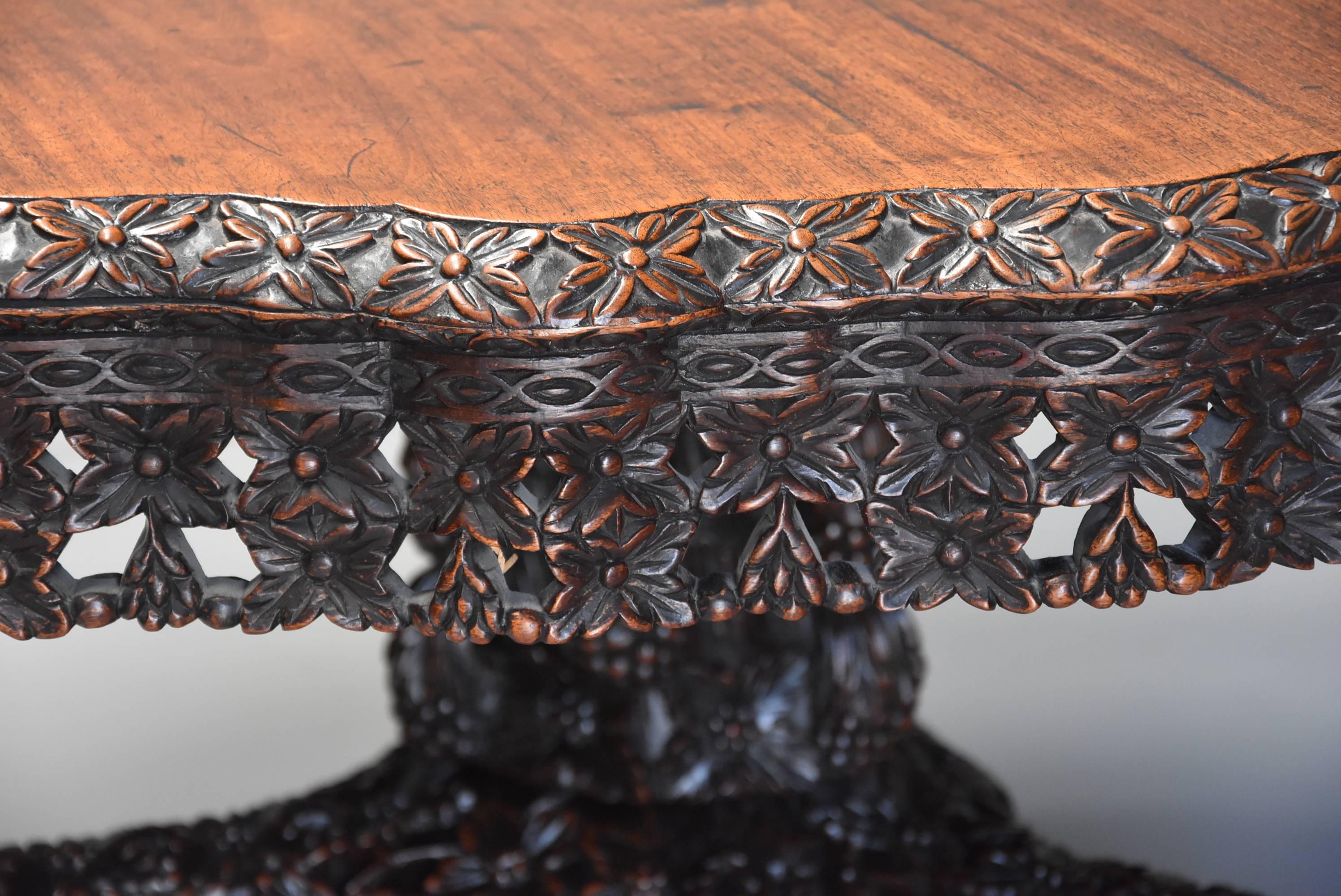 Large 19th Century Highly Decorative Anglo Indian hardwood Centre Table 1